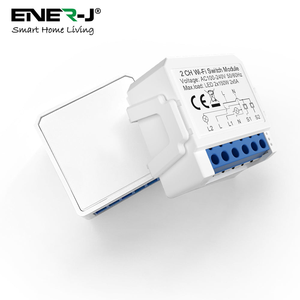 Ener-j SHA8005 Smart WiFi+BLE 2CH Light Switch Module (Max 2 x 150W). On/Off Switch