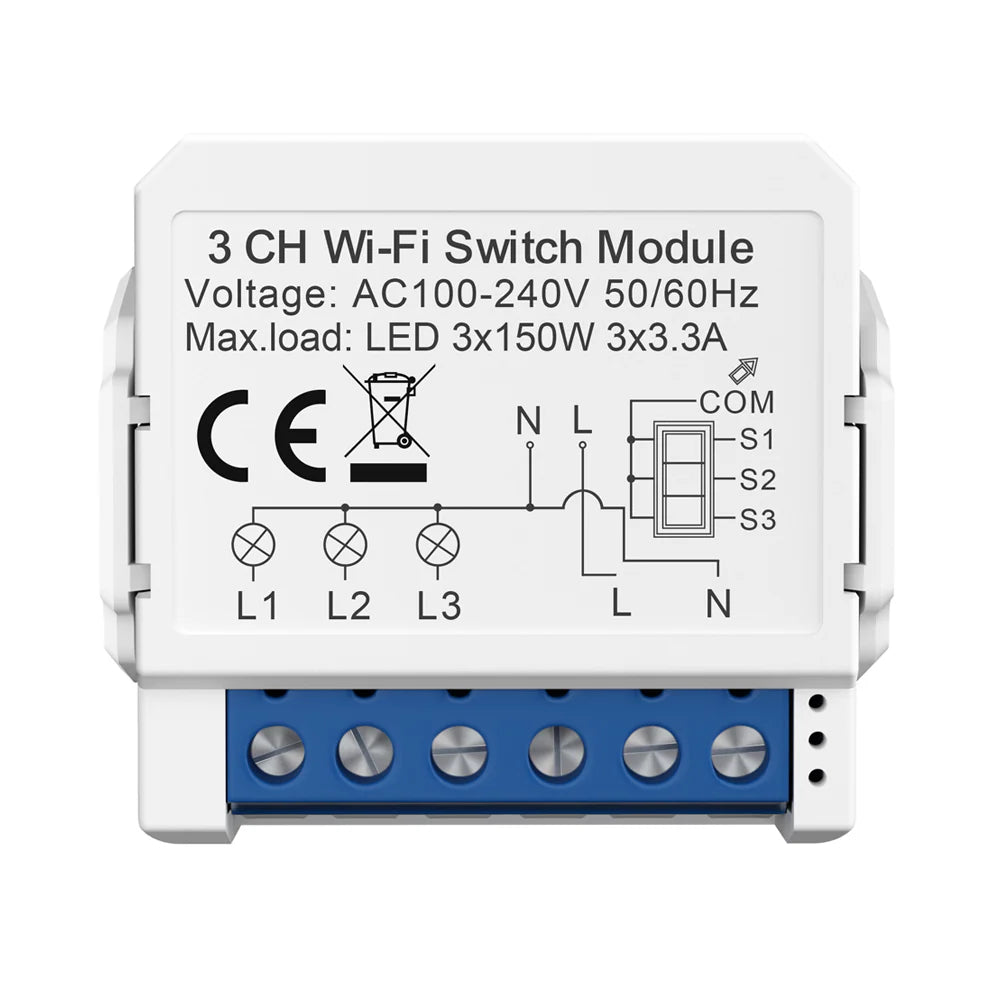 Ener-j SHA8006 Smart WiFi+BLE 3CH Light Switch Module (Max 3 x 150W). On/Off Switch
