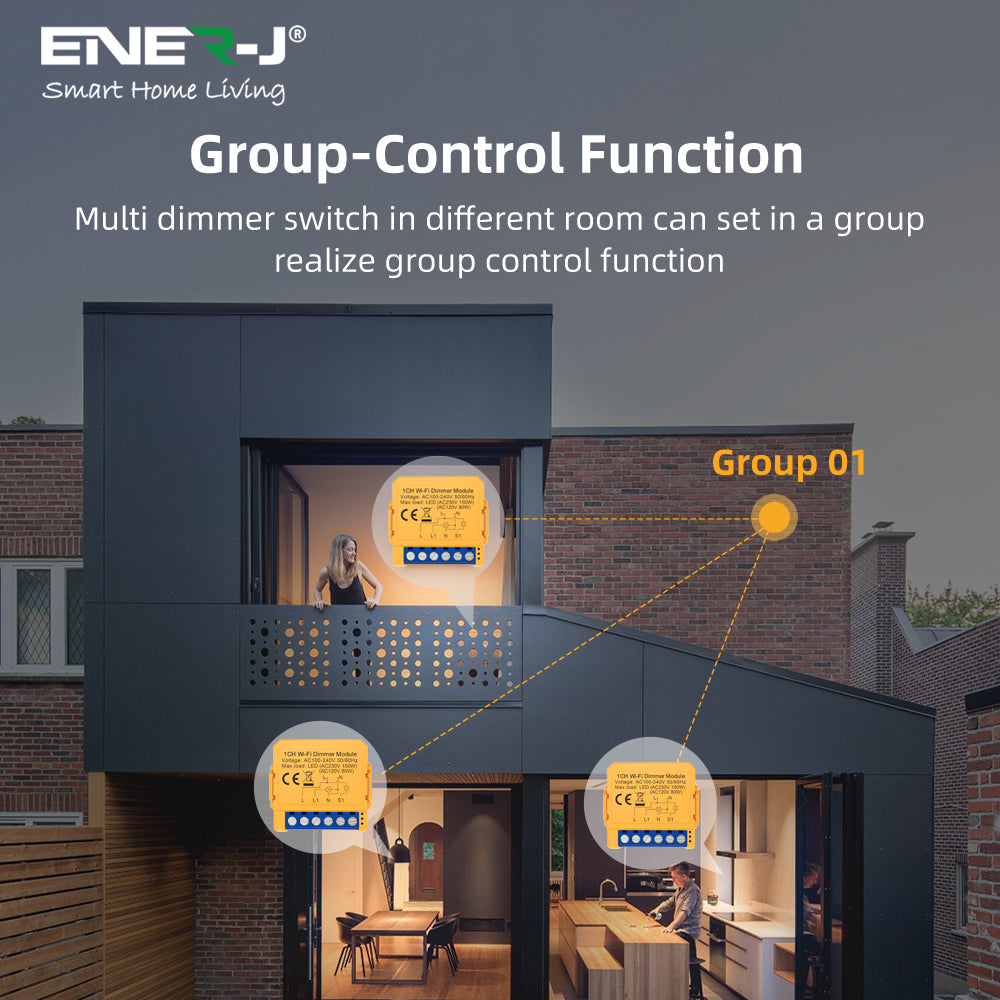 Ener-j SHA8008 Smart WiFi+BLE 1CH Light Switch Module (Max 1 x 150W). Dimmable