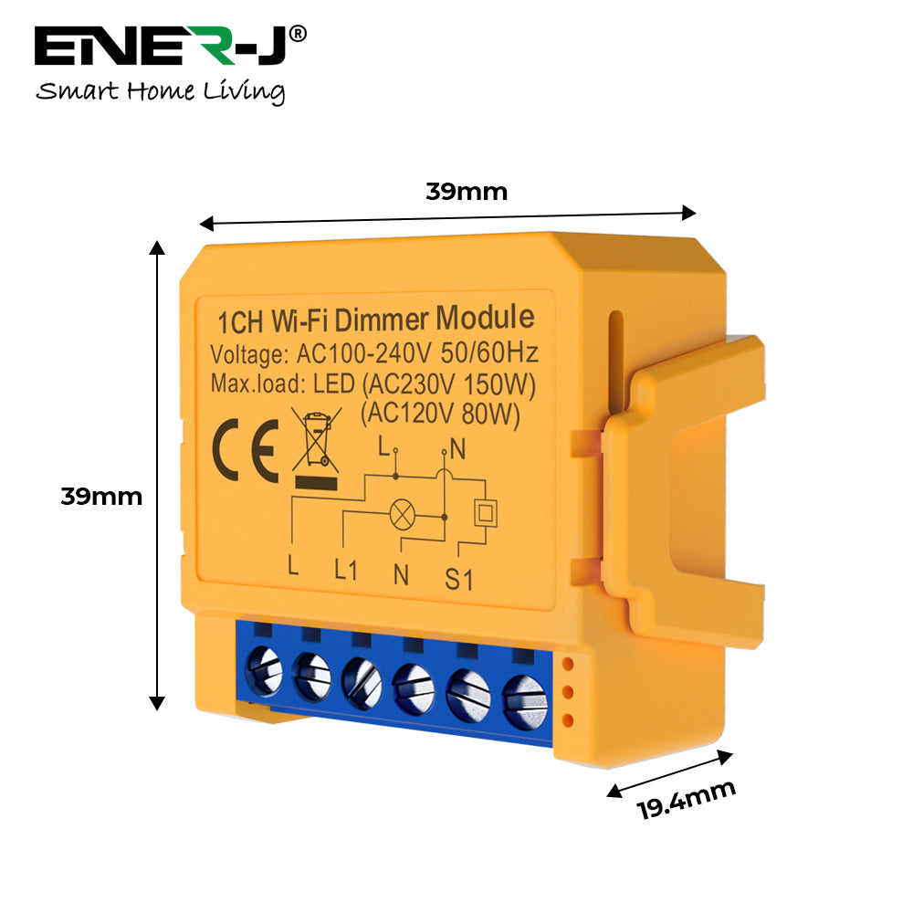 Ener-j SHA8008 Smart WiFi+BLE 1CH Light Switch Module (Max 1 x 150W). Dimmable
