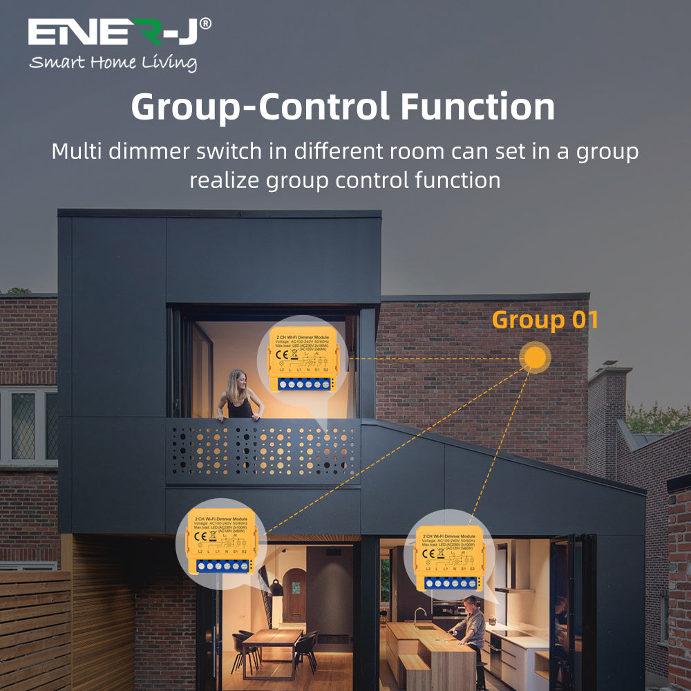 Ener-j SHA8009 Smart WiFi+BLE 2CH Light Switch Module (Max 2 x 150W). Dimmable