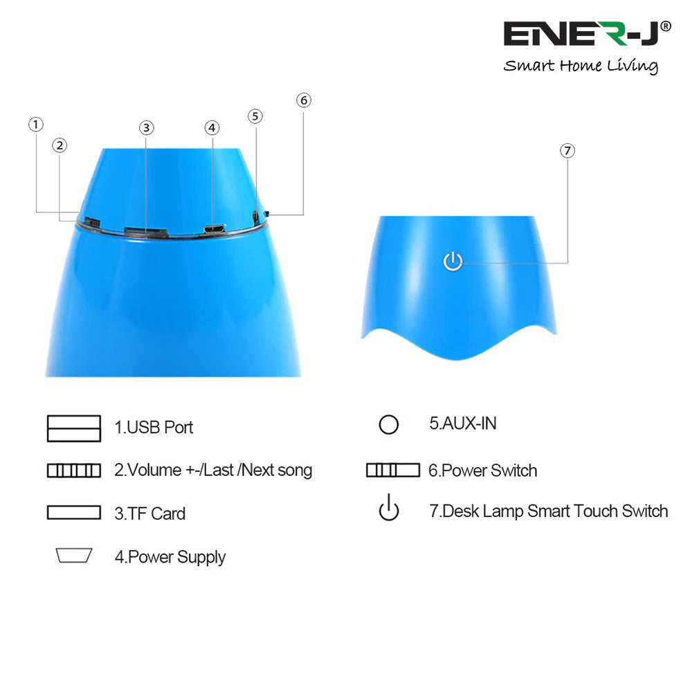 Ener-j T11C LED Table Lamp with Bluetooth Speaker - Blue