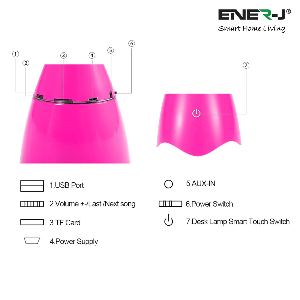 Ener-j T11D LED Table Lamp with Bluetooth Speaker - Pink