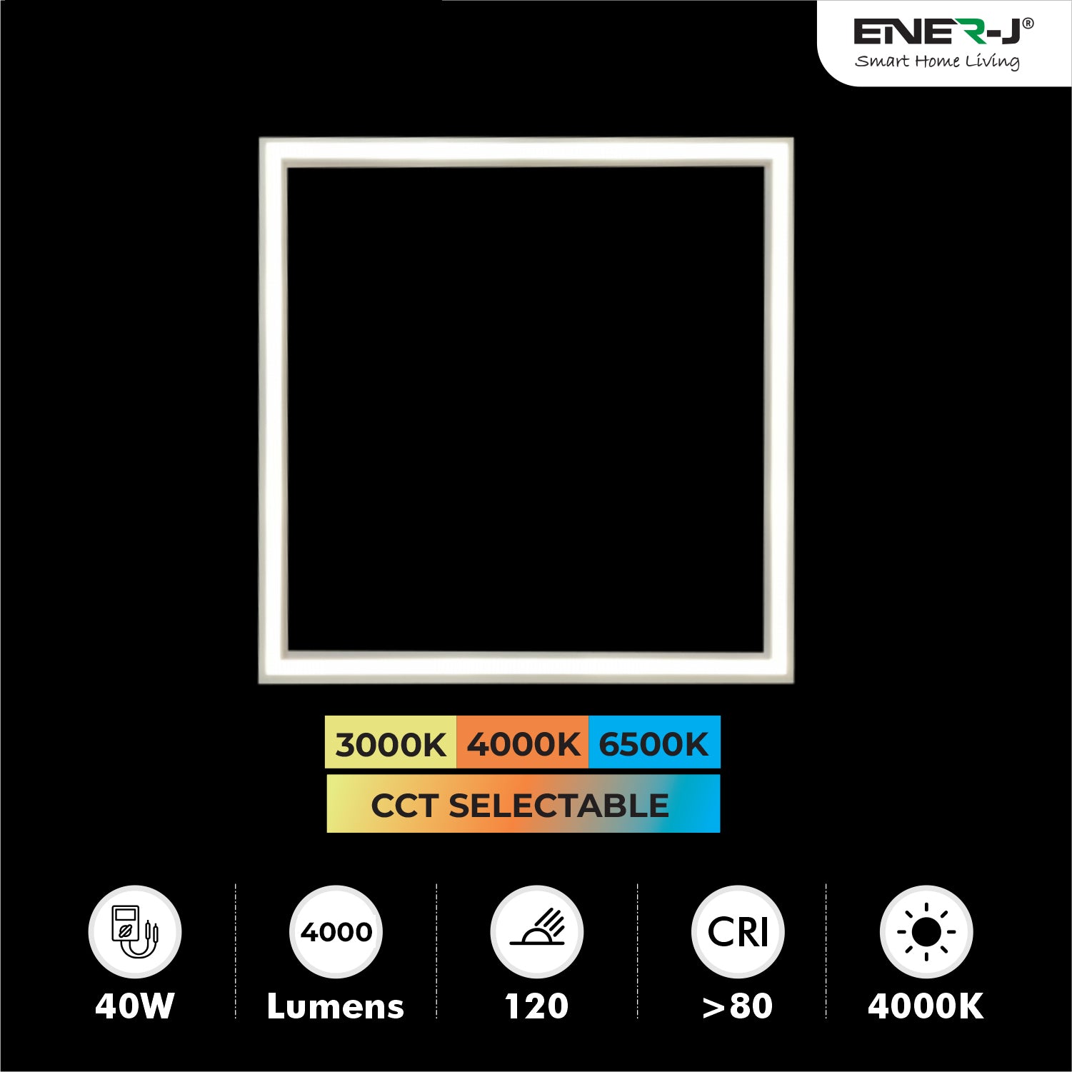 Ener-j T162 LED Borderline Panel 60x60 40W 4000 Lumens, CCT Switchable (6500K-4000K-3000K) Pack of 2