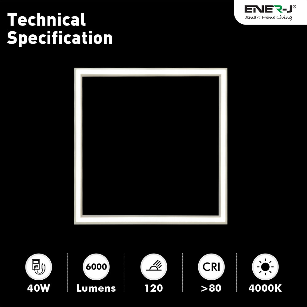 Ener-j T166 LED Borderline Panel 60x60 40W 4000 Lumens, 6000K Pack of 2