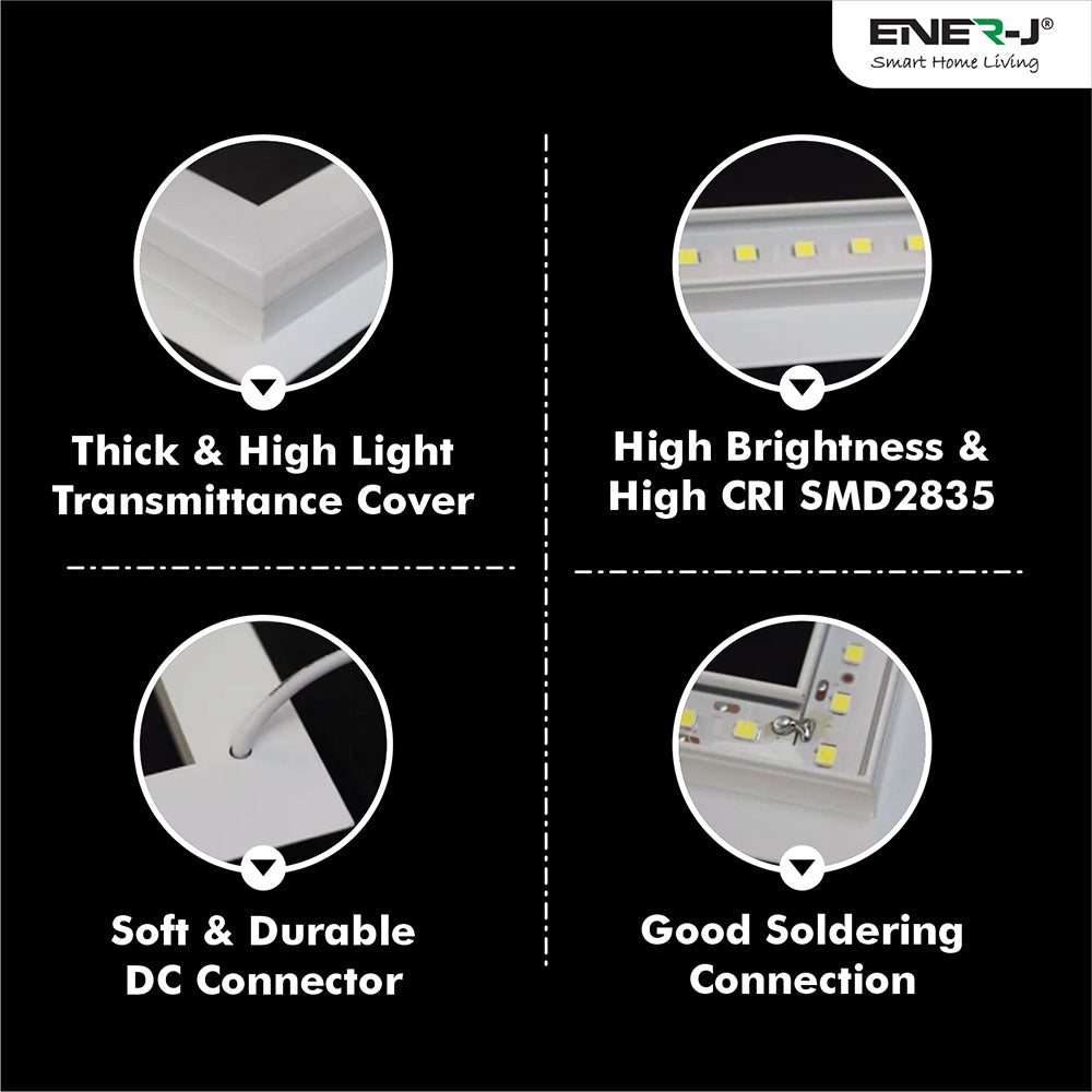 Ener-j T200 Diamond Square Borderline LED Panel, 600x600mm 40W 4000 Lumens, 6000K Pack of 2