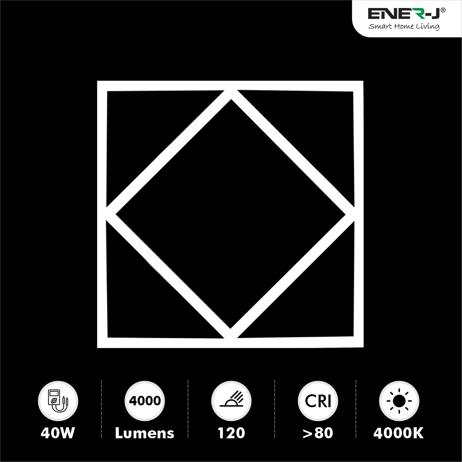 Ener-j T200NW Diamond Square Borderline LED Panel, 600x600mm 40W 4000 Lumens, 4000K Pack of 2