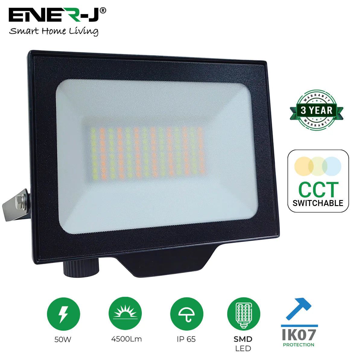 Ener-j T207X 50W LED Floodlights With CCT Switchable & PIR ready (not included), 4500 Lm, IP65