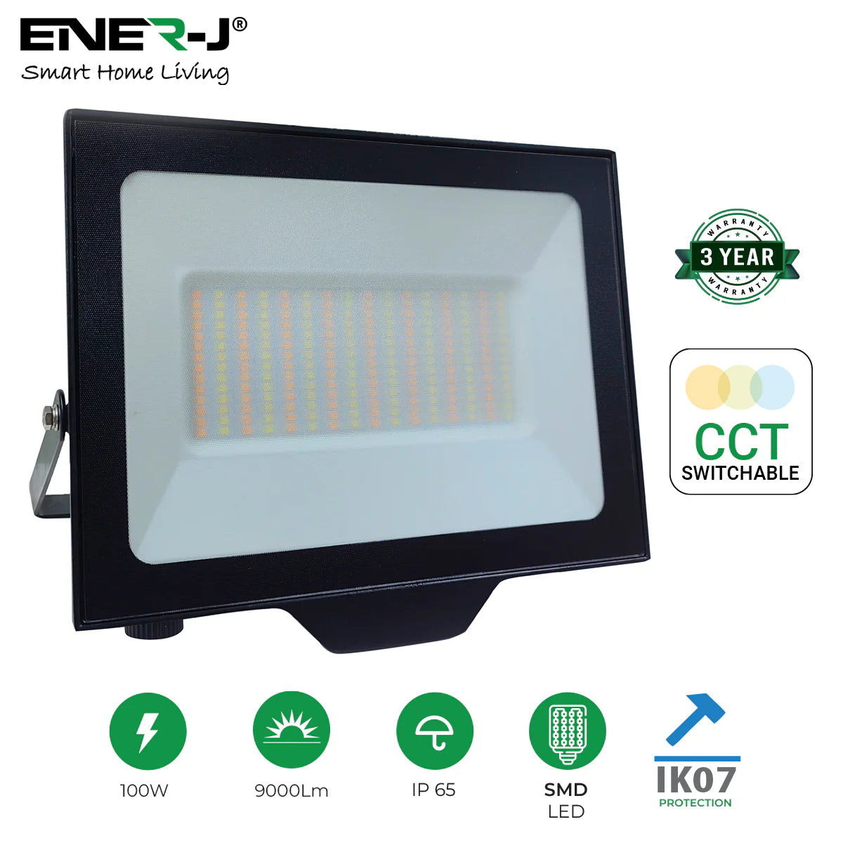 Ener-j T210XN 100W LED Floodlights With CCT Switchable & PIR ready (not included), 9000 Lm, IP65