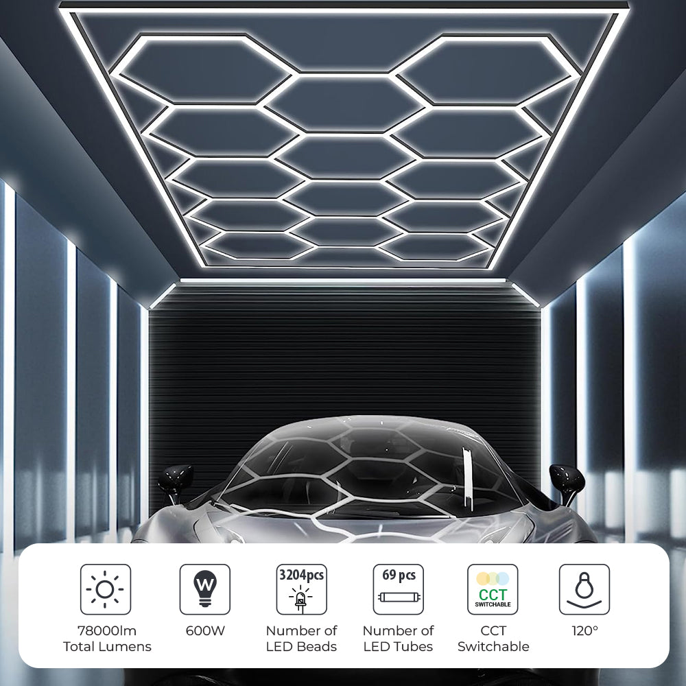 Ener-j T304CCT 600W Car Showroom Lights with 14 Hexagon design with frame, CCT switchable through on-off switch