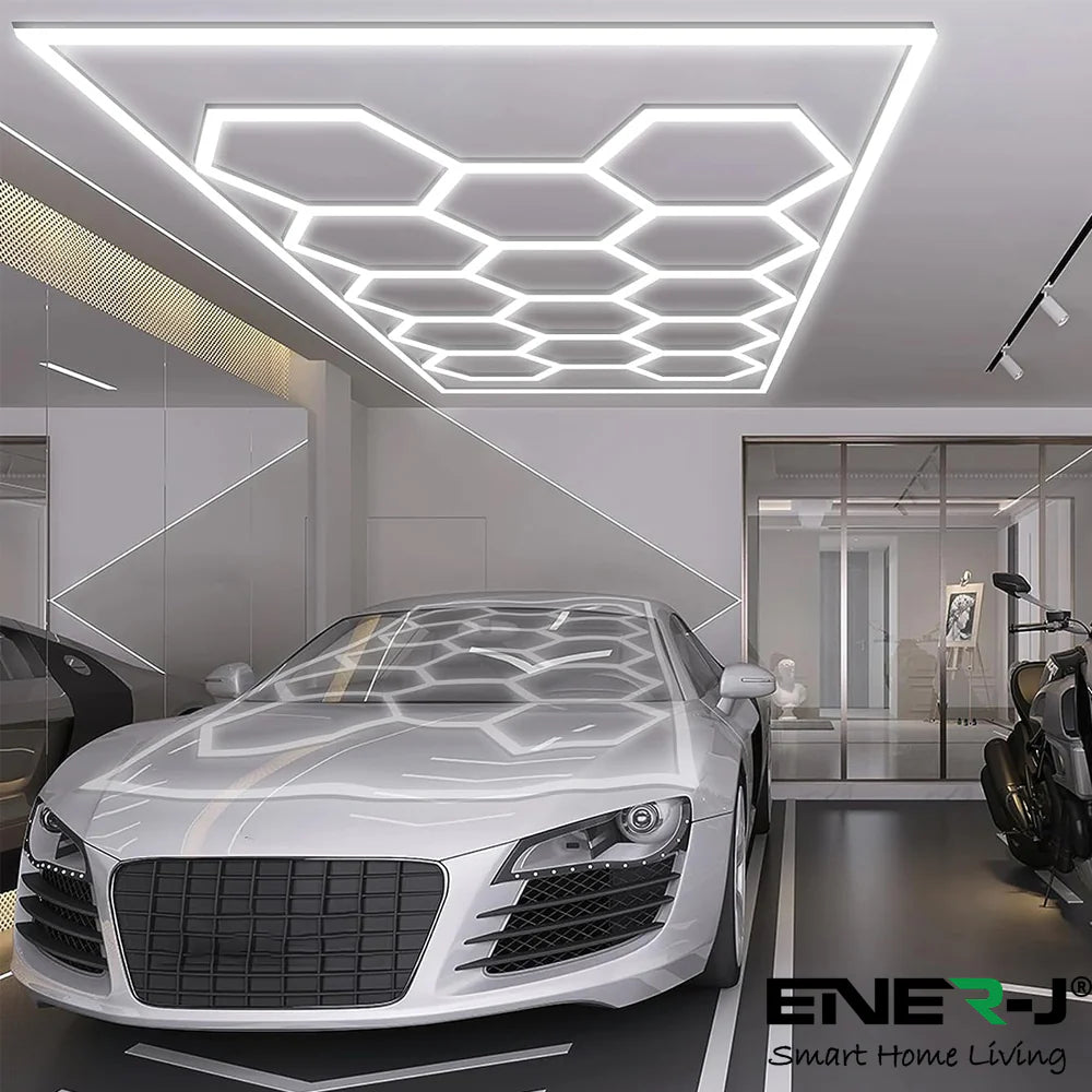 Ener-j T304RGB 600W Car Showroom Lights with 14 Hexagon design with frame, RGBIC with Remote