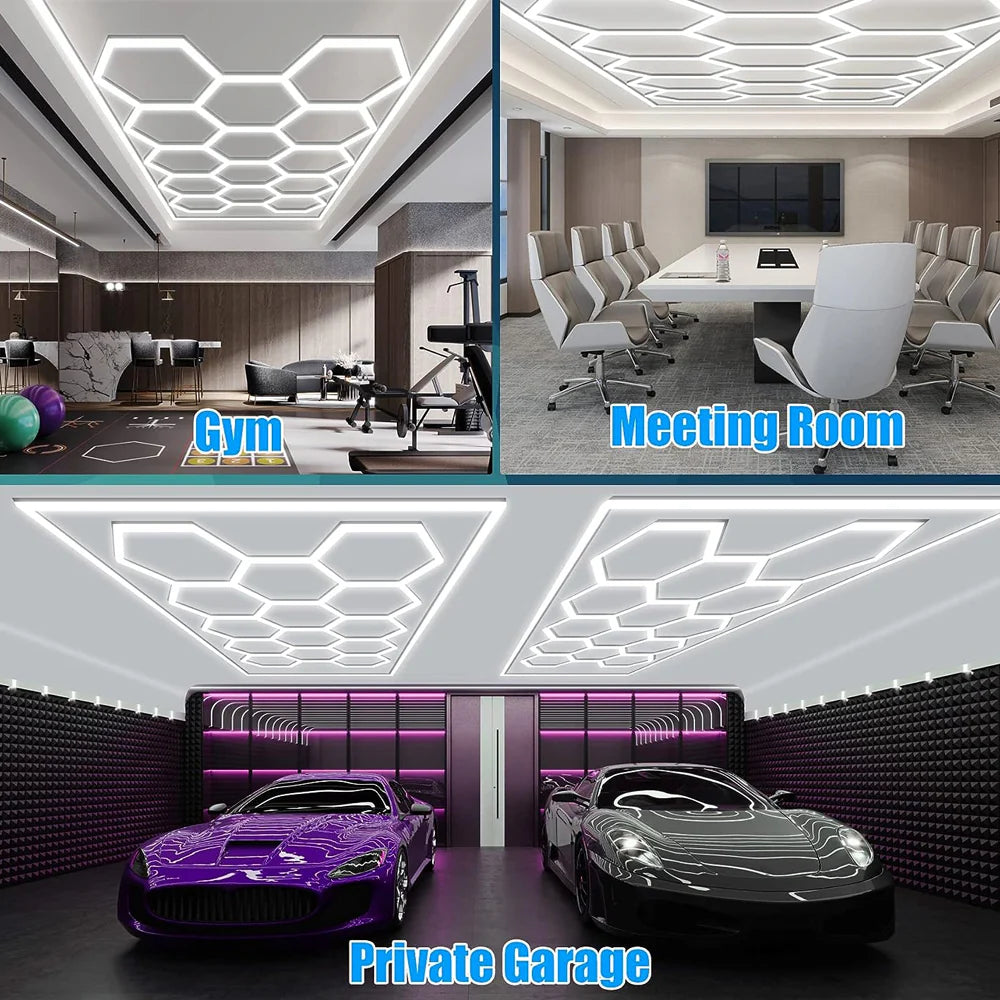 Ener-j T304RGB 600W Car Showroom Lights with 14 Hexagon design with frame, RGBIC with Remote
