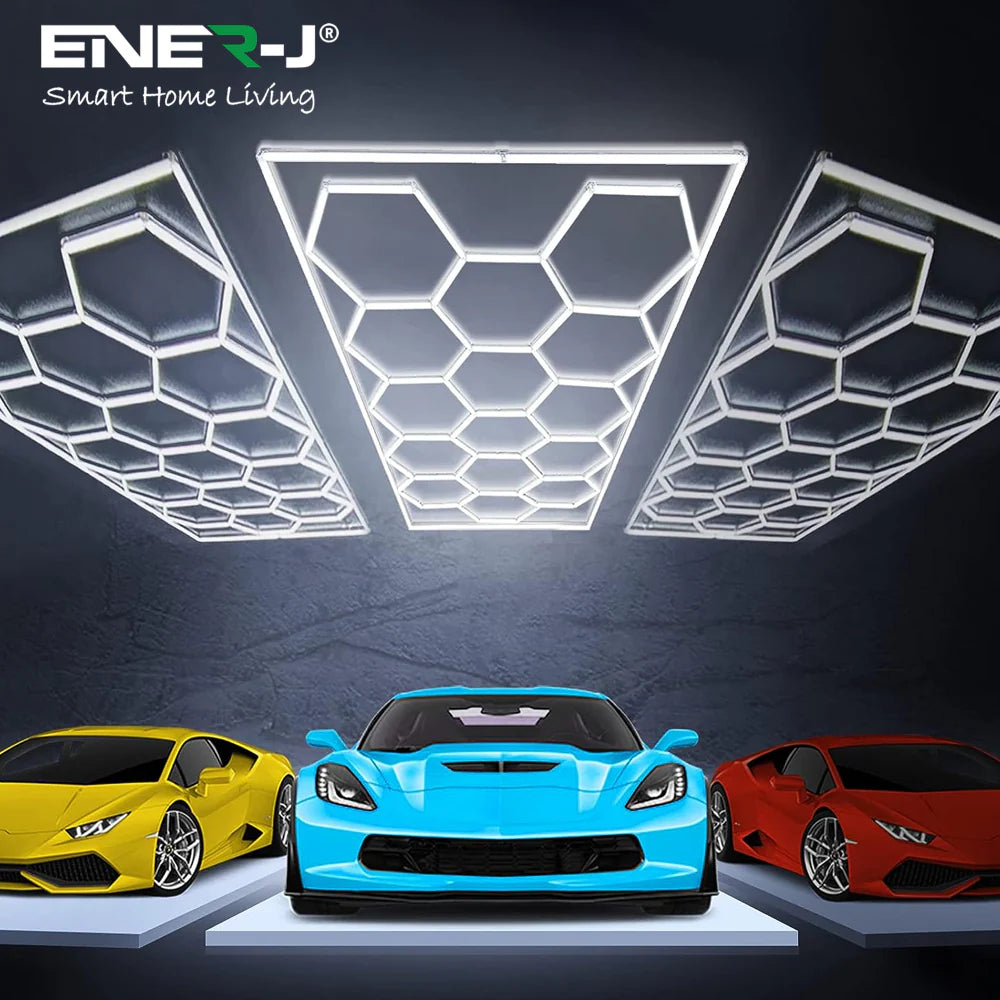 Ener-j T304RGB 600W Car Showroom Lights with 14 Hexagon design with frame, RGBIC with Remote