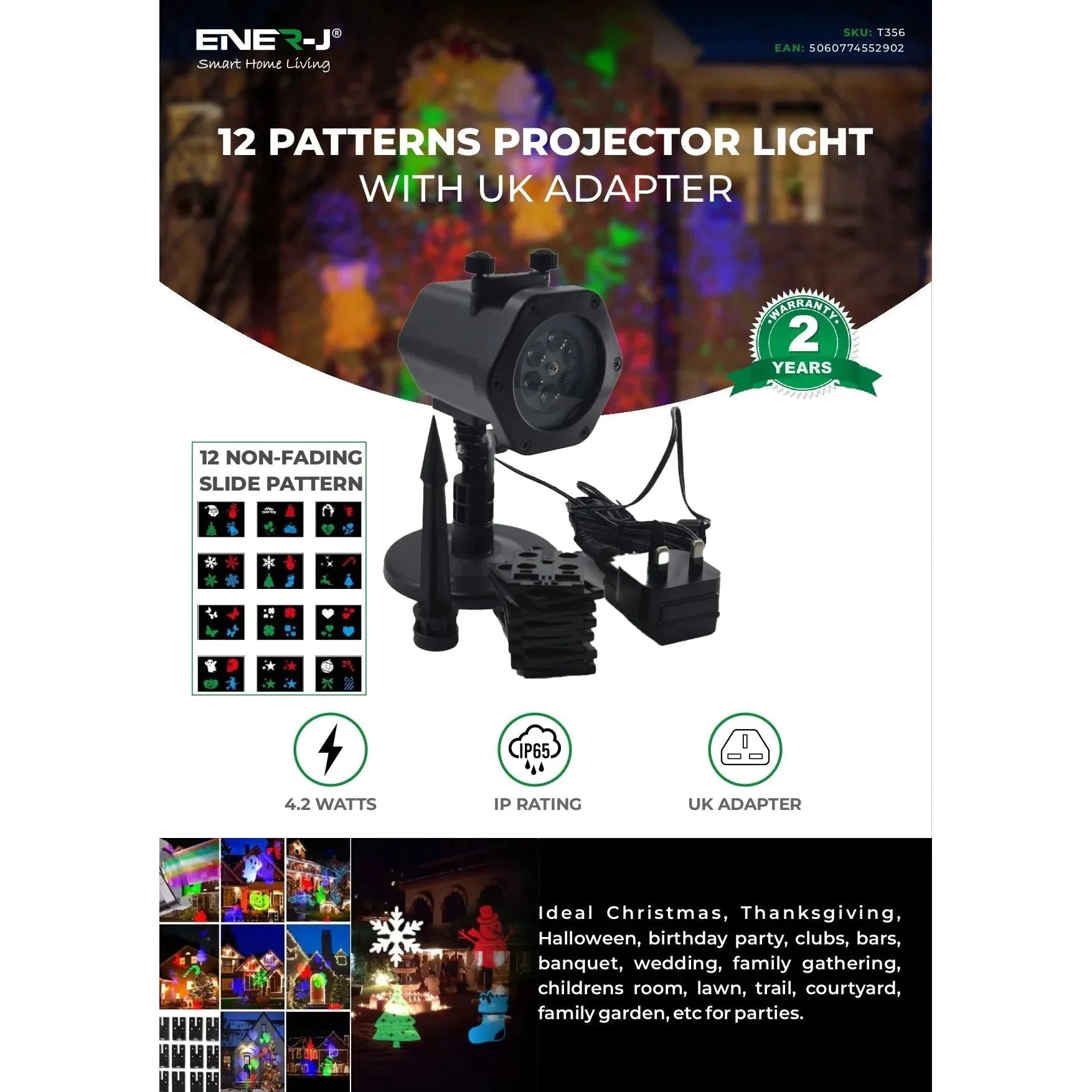 Ener-j T356 LED Projector Light with 12 Patterns