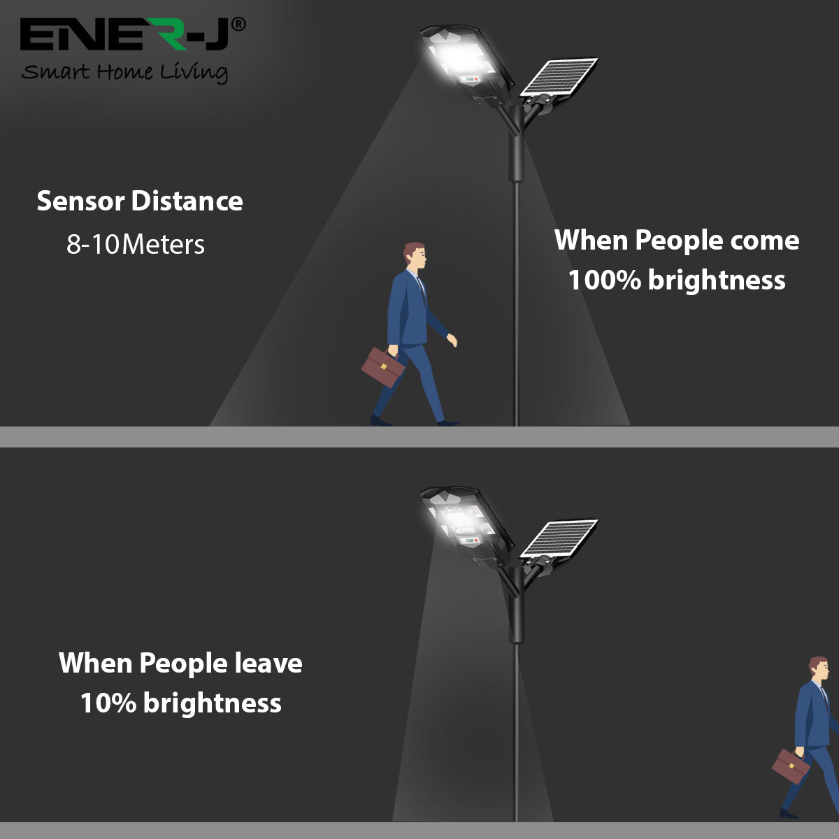Ener-j T389 70W Solar Streetlights 6500K with 6V 8W Solar Panel & 6000 mAh Battery & Remote