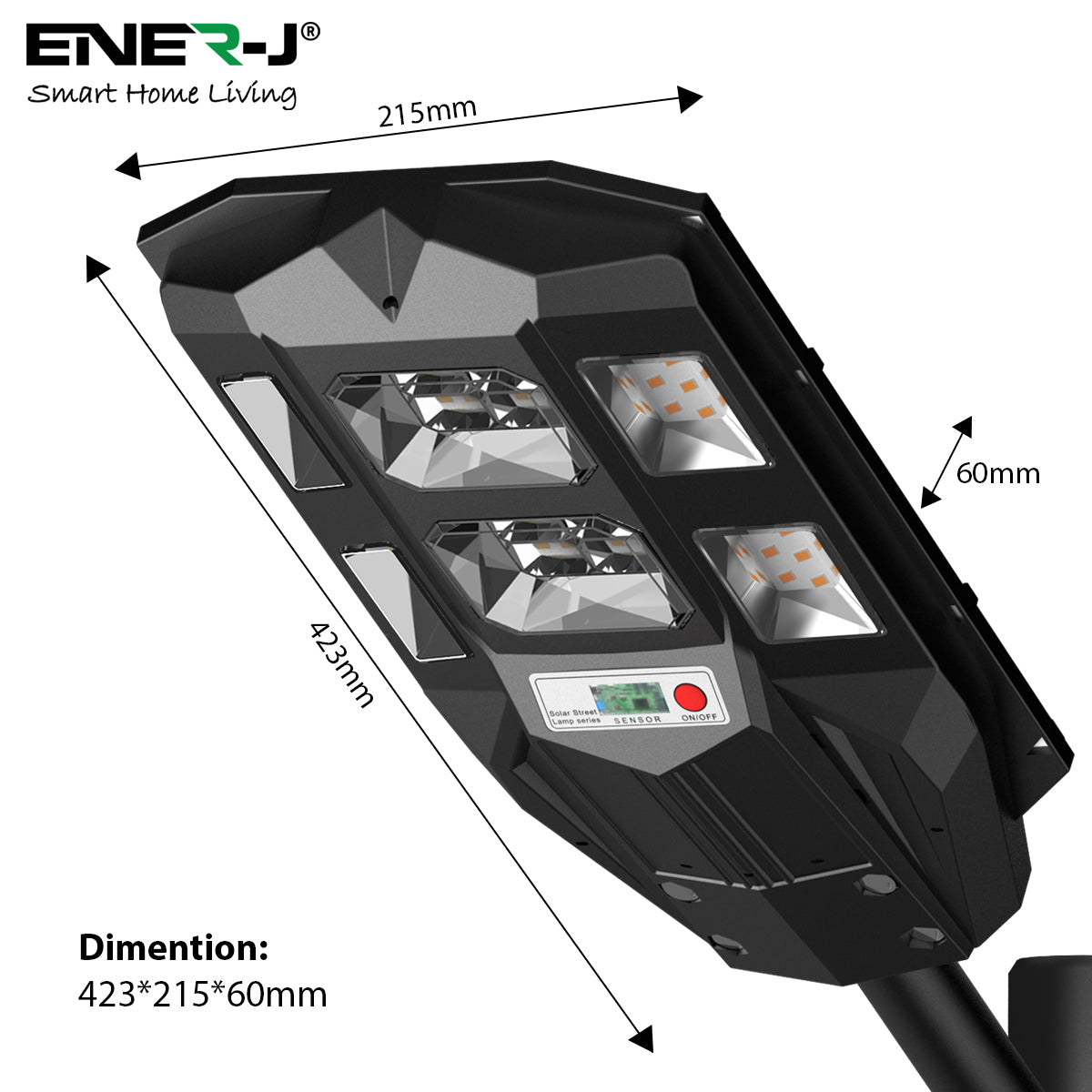 Ener-j T389 70W Solar Streetlights 6500K with 6V 8W Solar Panel & 6000 mAh Battery & Remote