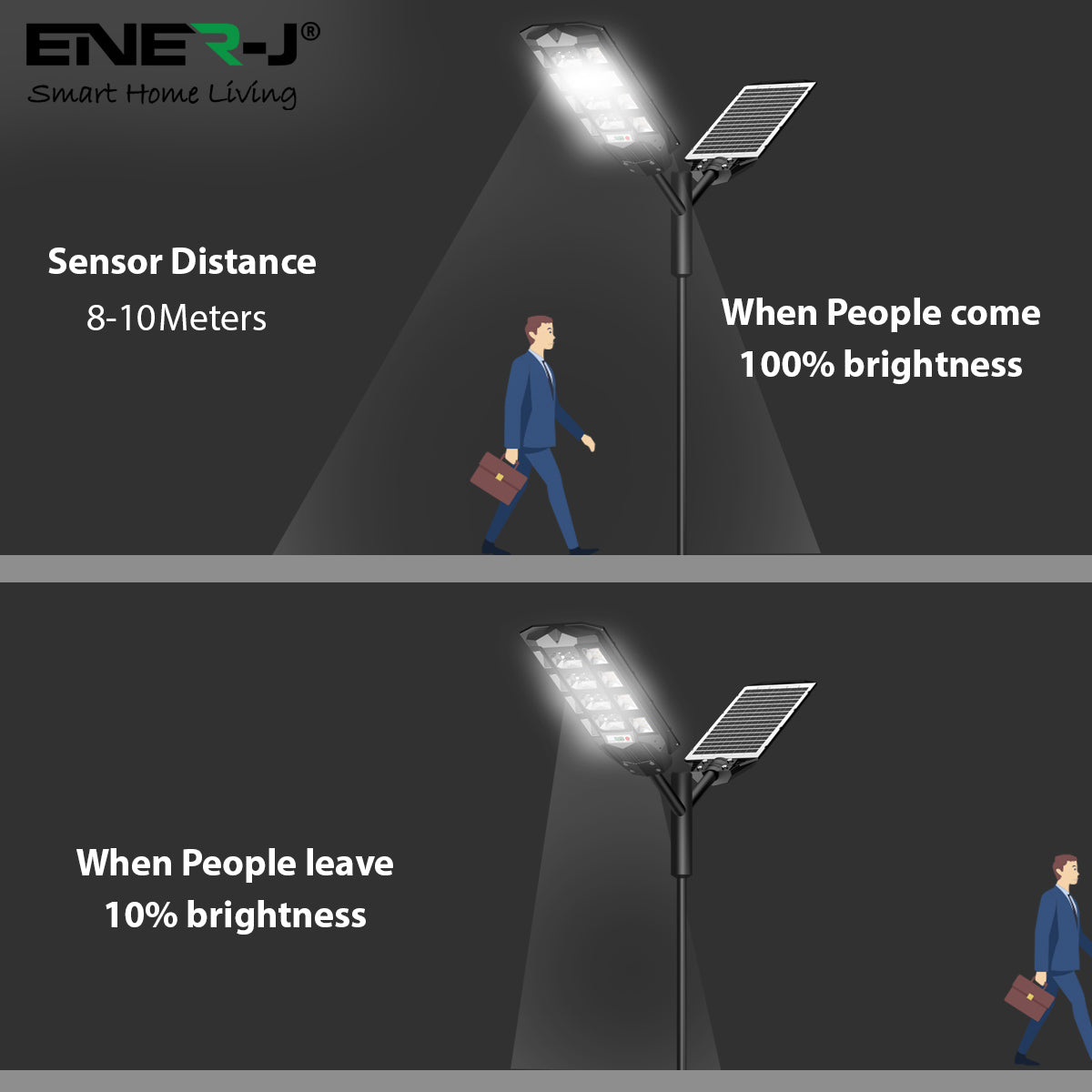 Ener-j T391 150W Solar Streetlights 6500K with 6V 15W Solar Panel & 18000 mAh Battery & Remote