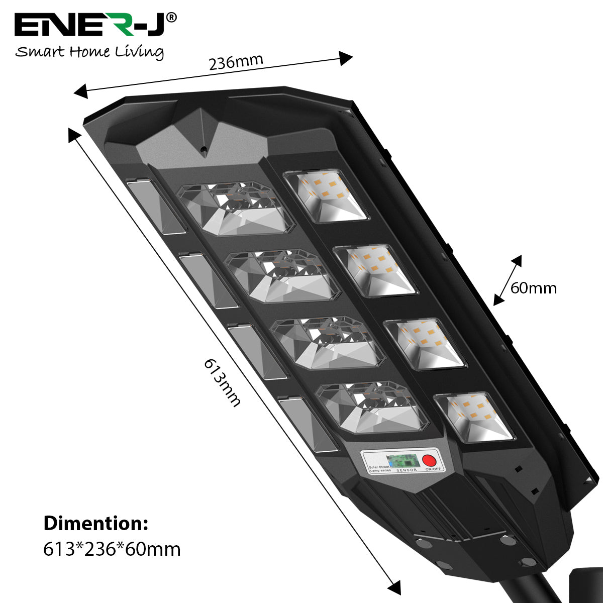 Ener-j T391 150W Solar Streetlights 6500K with 6V 15W Solar Panel & 18000 mAh Battery & Remote