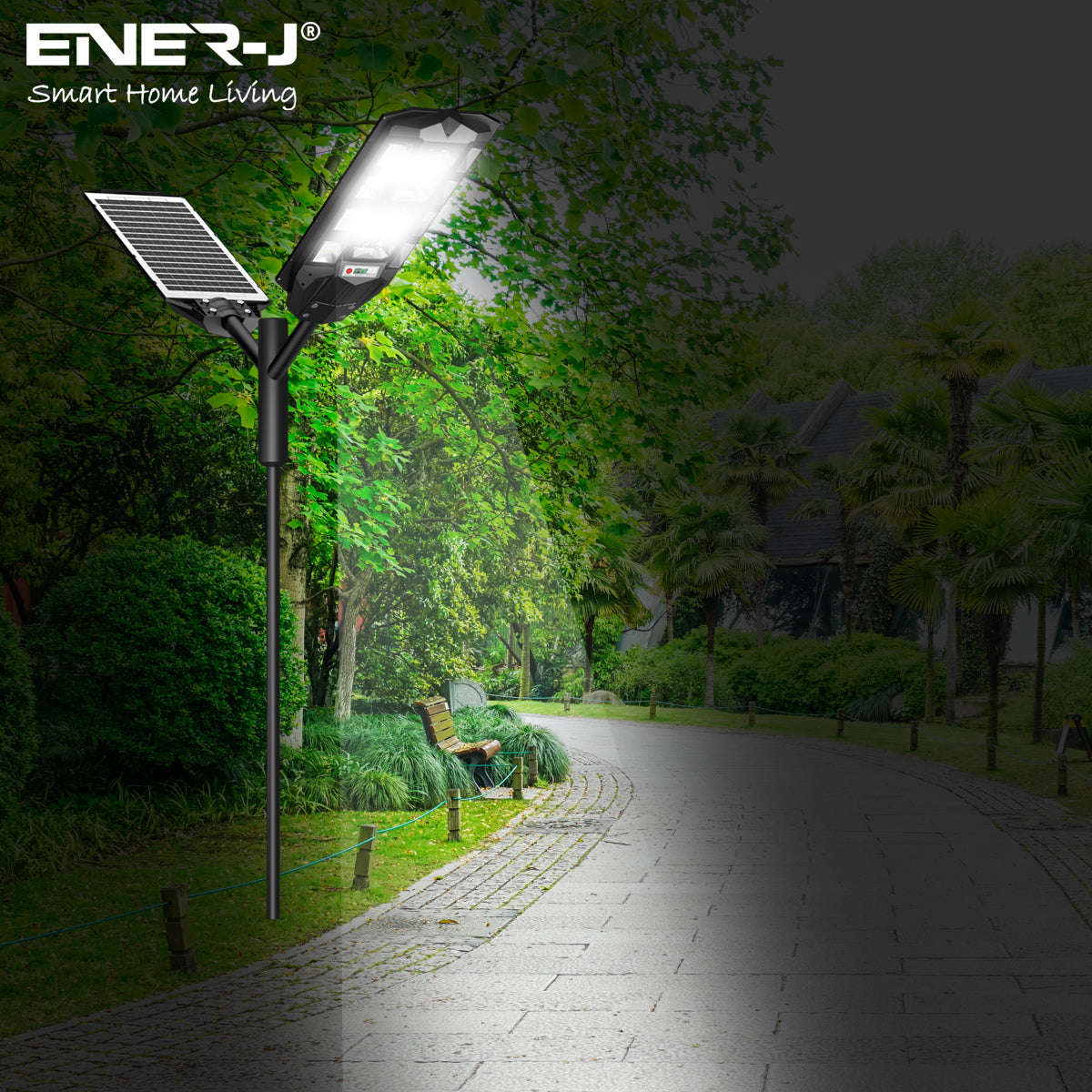 Ener-j T391 150W Solar Streetlights 6500K with 6V 15W Solar Panel & 18000 mAh Battery & Remote