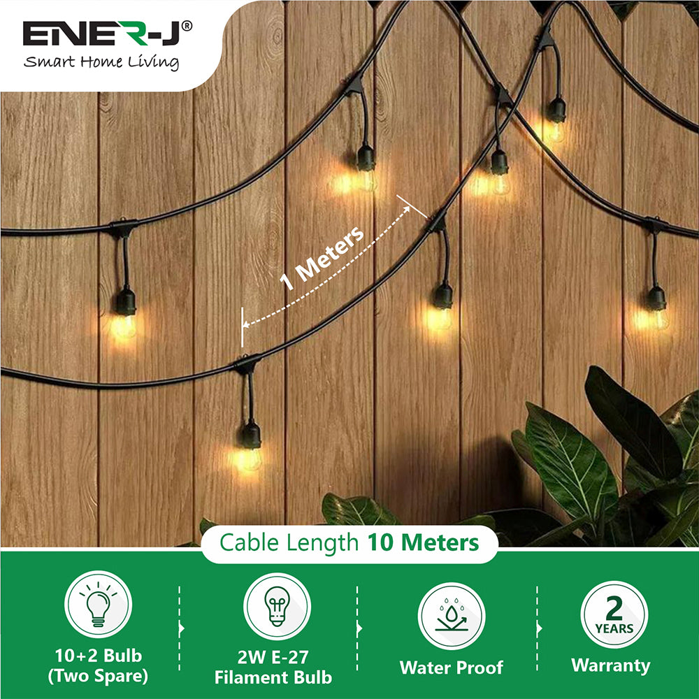 Ener-j T454 LED Filament Festoon String Light Kit 10.2m (inc 10x2W Filament LED Lamps)