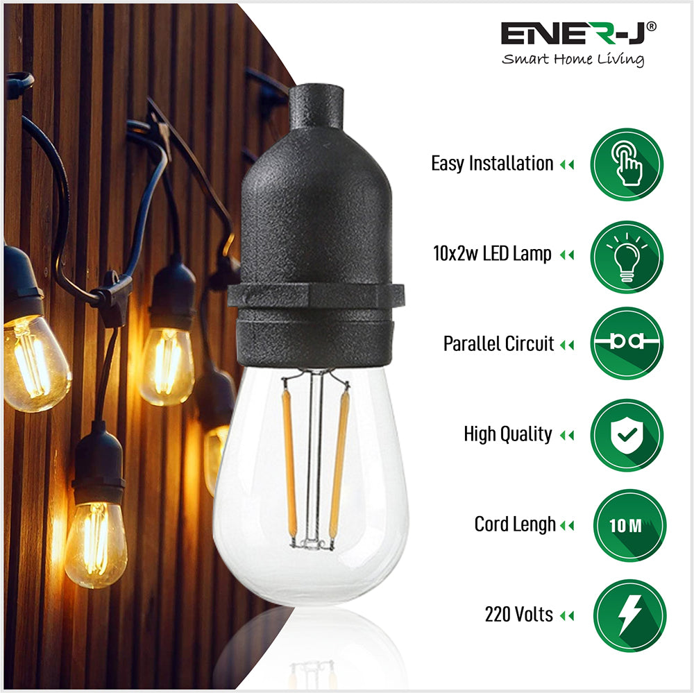 Ener-j T454 LED Filament Festoon String Light Kit 10.2m (inc 10x2W Filament LED Lamps)