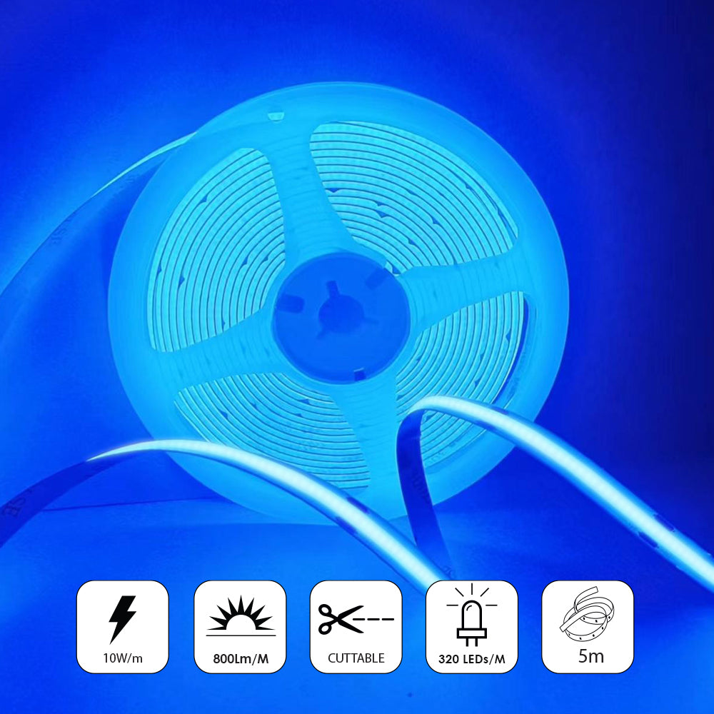 Ener-j T467 24V COB LED Strip Lights with 320 LEDs/M, 10W/M, 1100lm/M, CRI 90-92, 5m Roll, BLUE