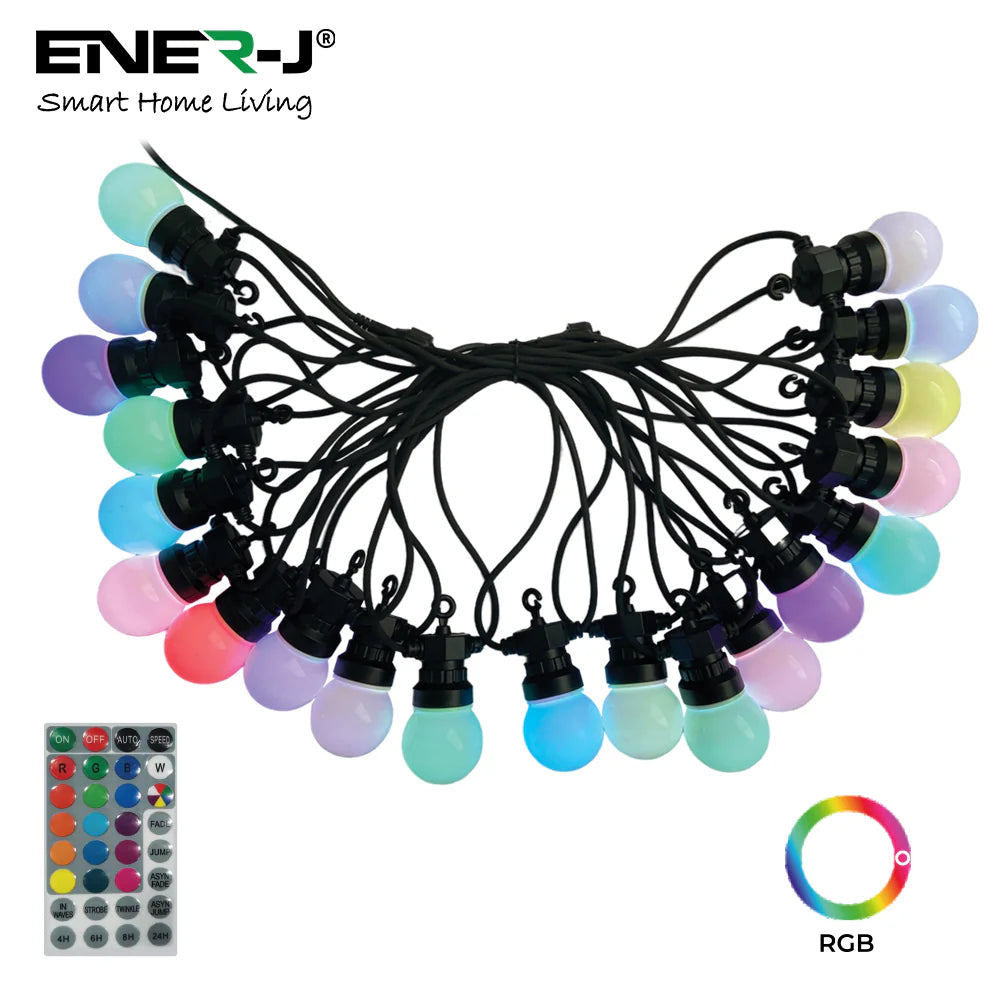 Ener-j T473 13 Meters RGB String Light Kit, 5V 5W (20 RGB Bulbs + IR Remote + UK Adapter)
