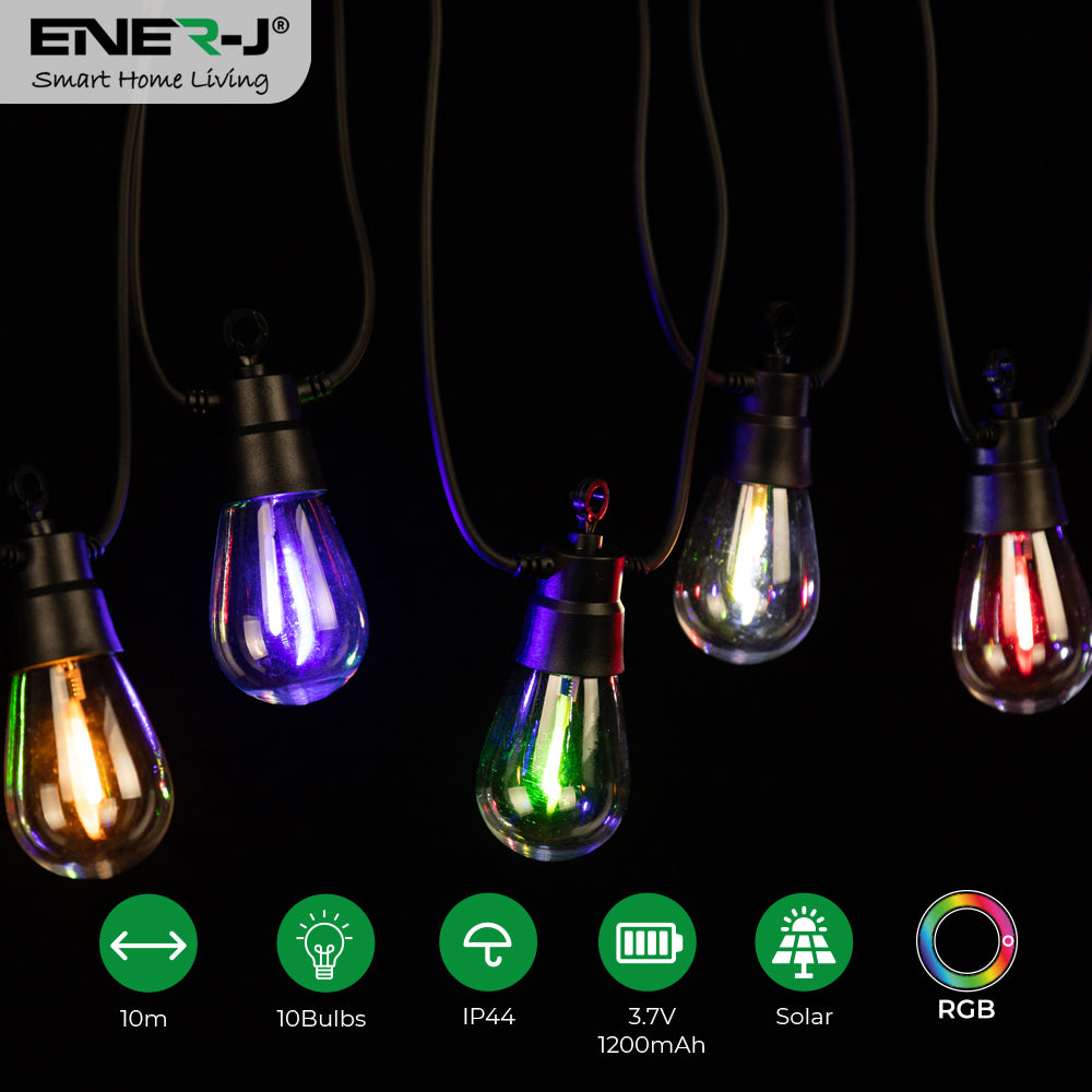 Ener-j T474 Solar RGB Meteor Show String Lights, 10 Meters 10 Lamps, IP44