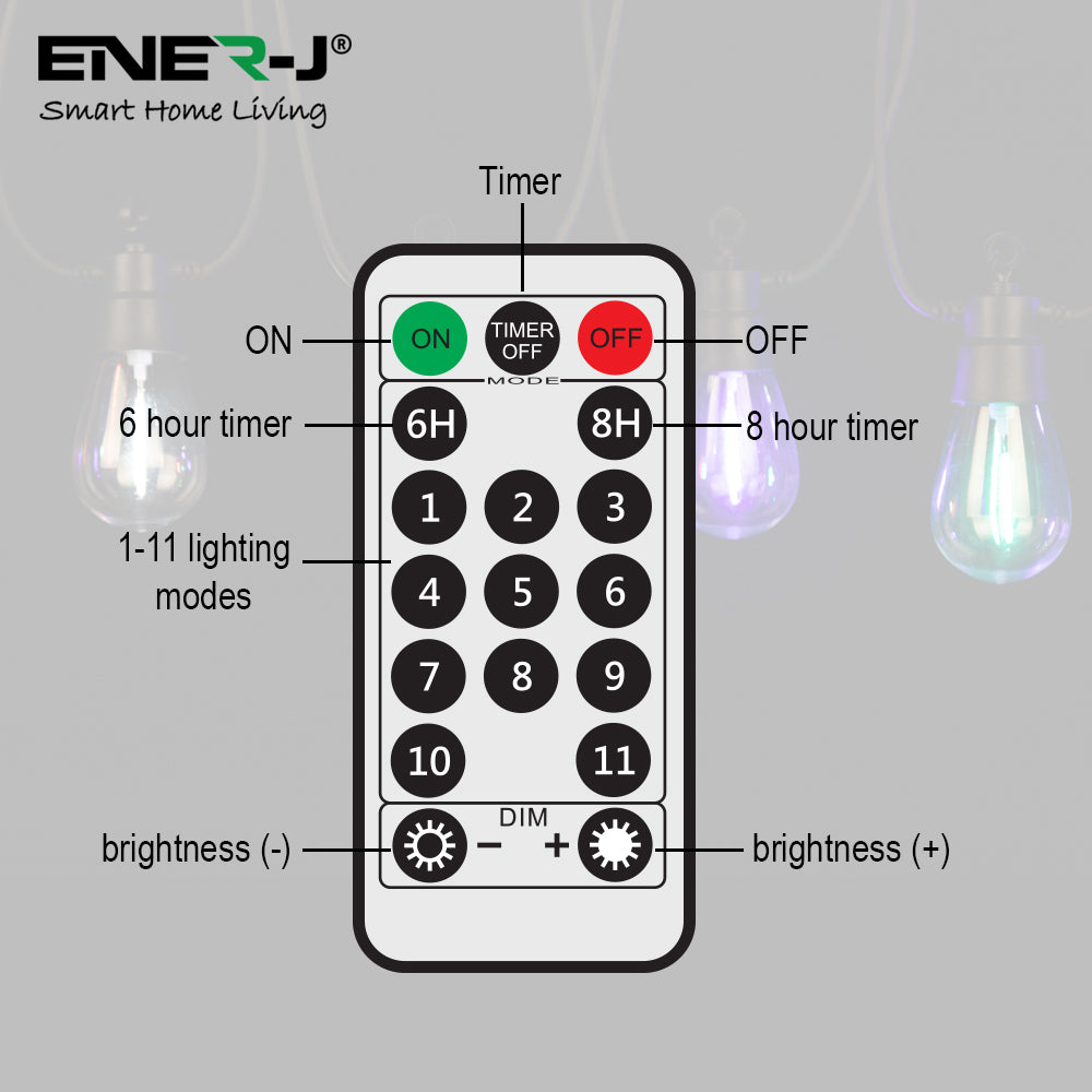 Ener-j T475 Solar RGB+WW (2 Way) String Lights with Remote, 10 Meters, 10 lamps, IP44