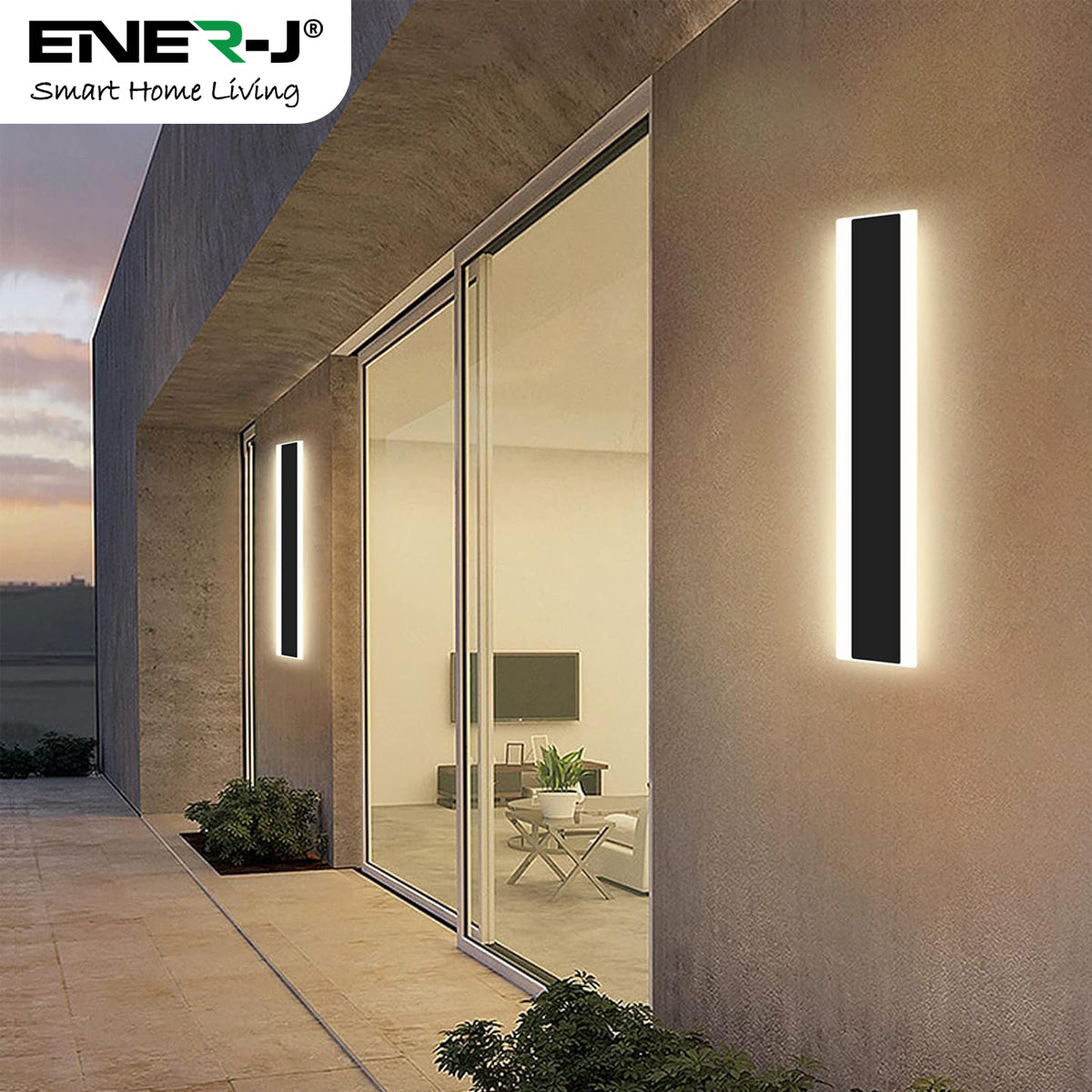 Ener-j T484 60 x 8 cms size Outdoor Acrylic Black Wall Lights, 12W Waterproof IP65 Warm White