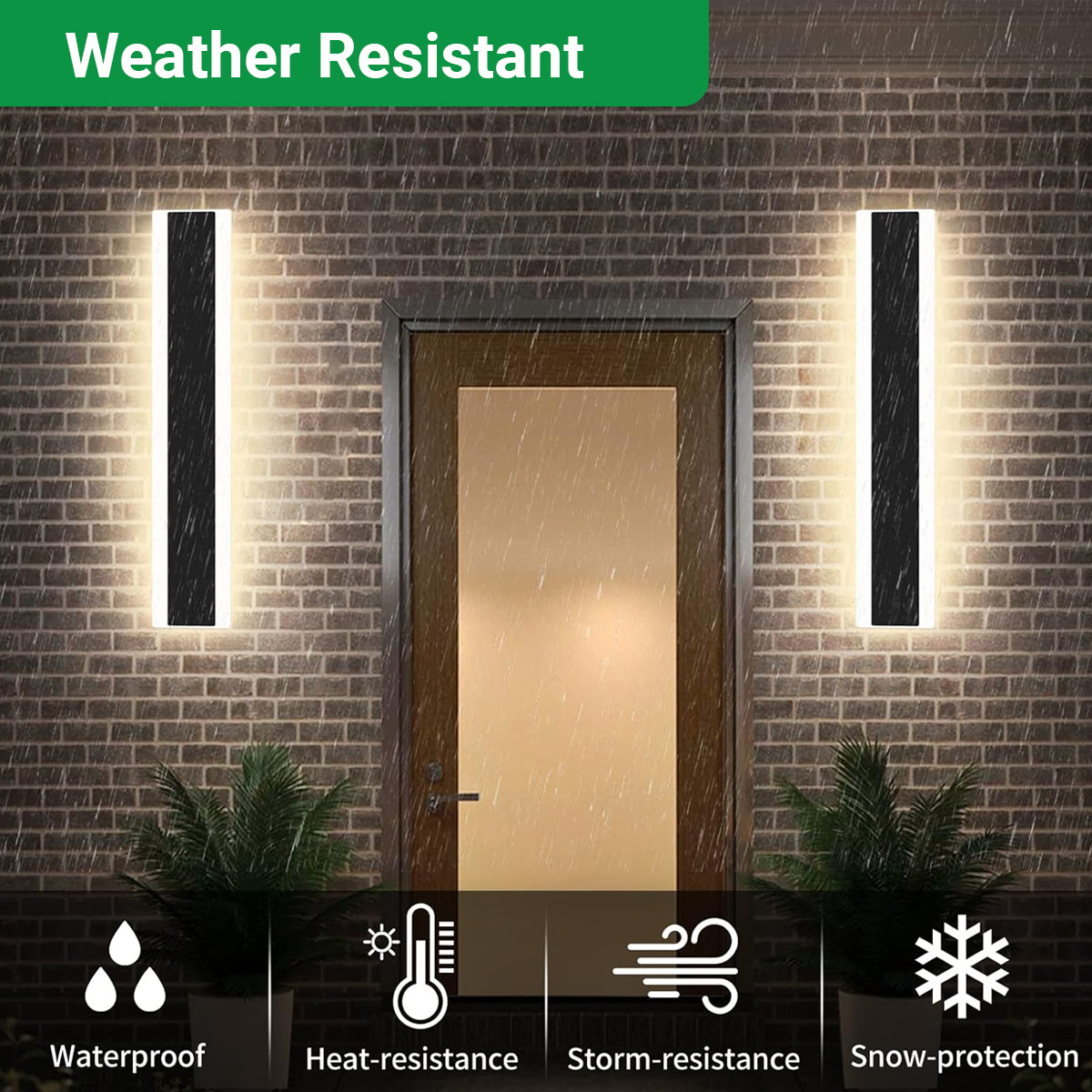 Ener-j T484 60 x 8 cms size Outdoor Acrylic Black Wall Lights, 12W Waterproof IP65 Warm White