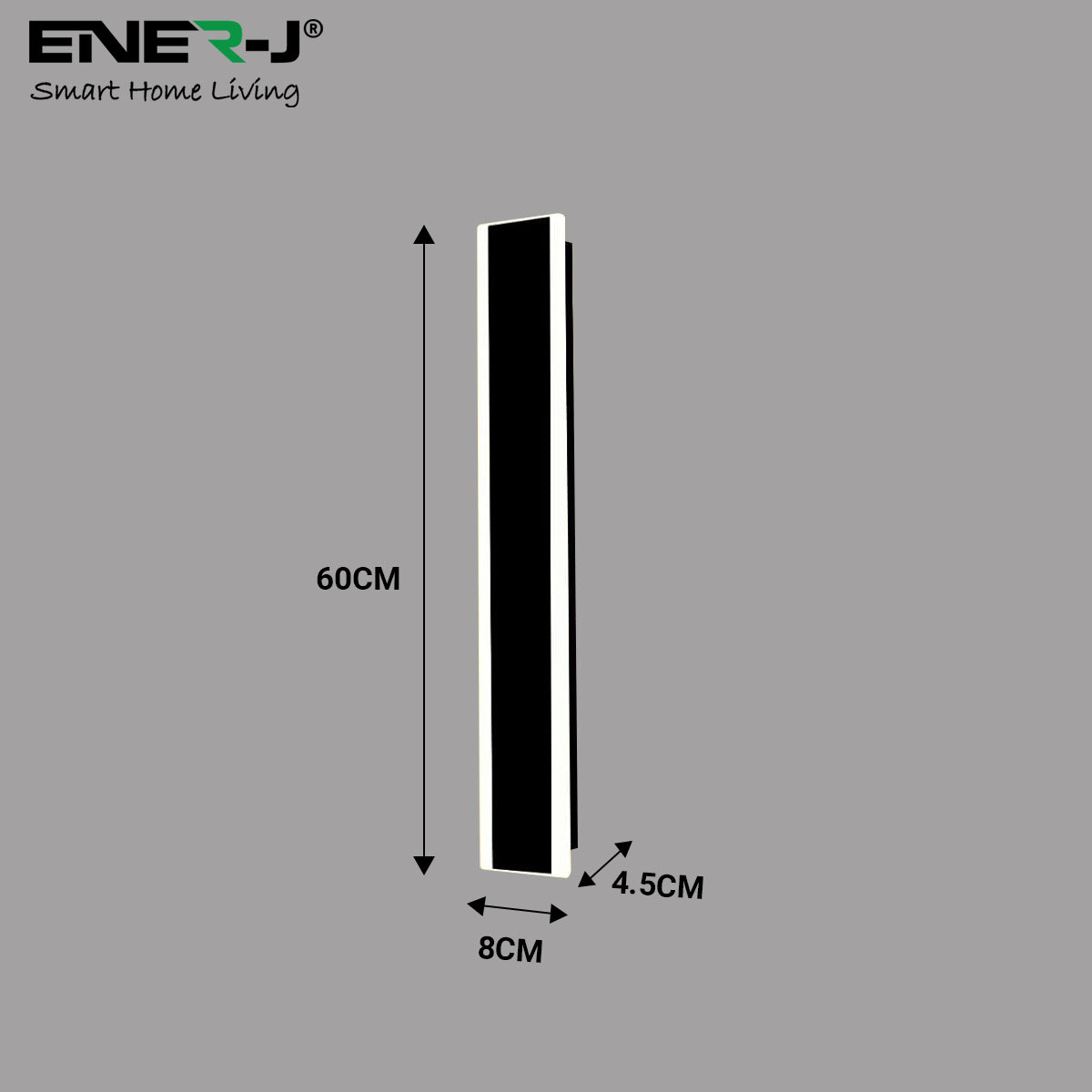 Ener-j T484 60 x 8 cms size Outdoor Acrylic Black Wall Lights, 12W Waterproof IP65 Warm White