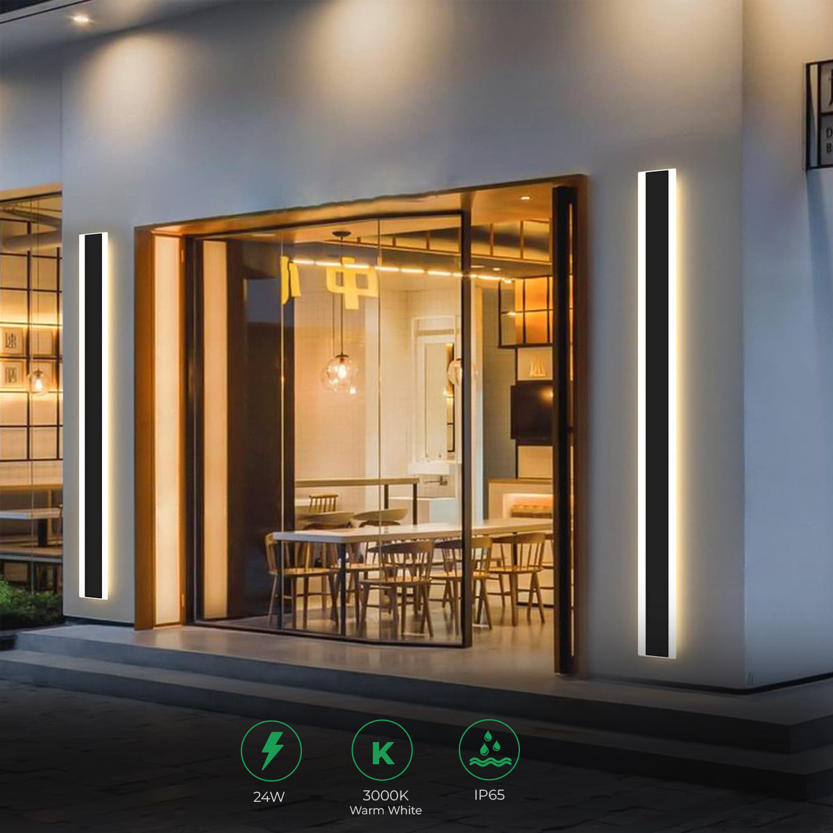 Ener-j T485 100 x 8 cms size Outdoor Acrylic Black Wall Lights, 18W Waterproof IP65 Warm White