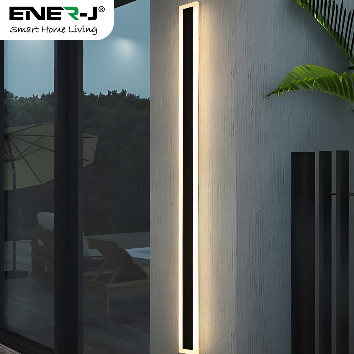 Ener-j T485 100 x 8 cms size Outdoor Acrylic Black Wall Lights, 18W Waterproof IP65 Warm White