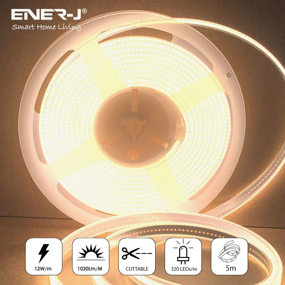 Ener-j T490 24V COB LED Strip Lights with 320 LEDs/M, 10W/M, 1020lm/M, CRI 90-92, 30m Roll, 4000K, IP20