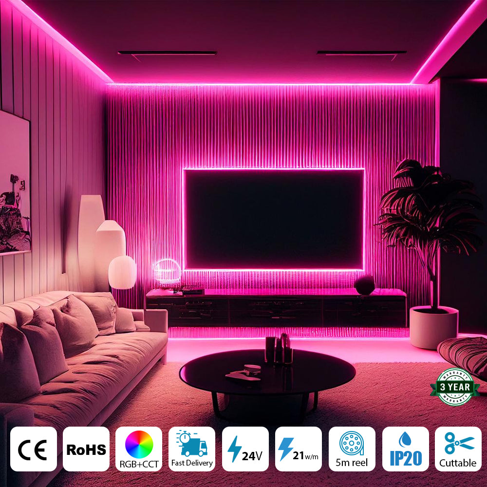 Ener-j T595 5 meters RGB+CCT LED COB Strip 24V, 840LEDS/M, 21W/M, IP20