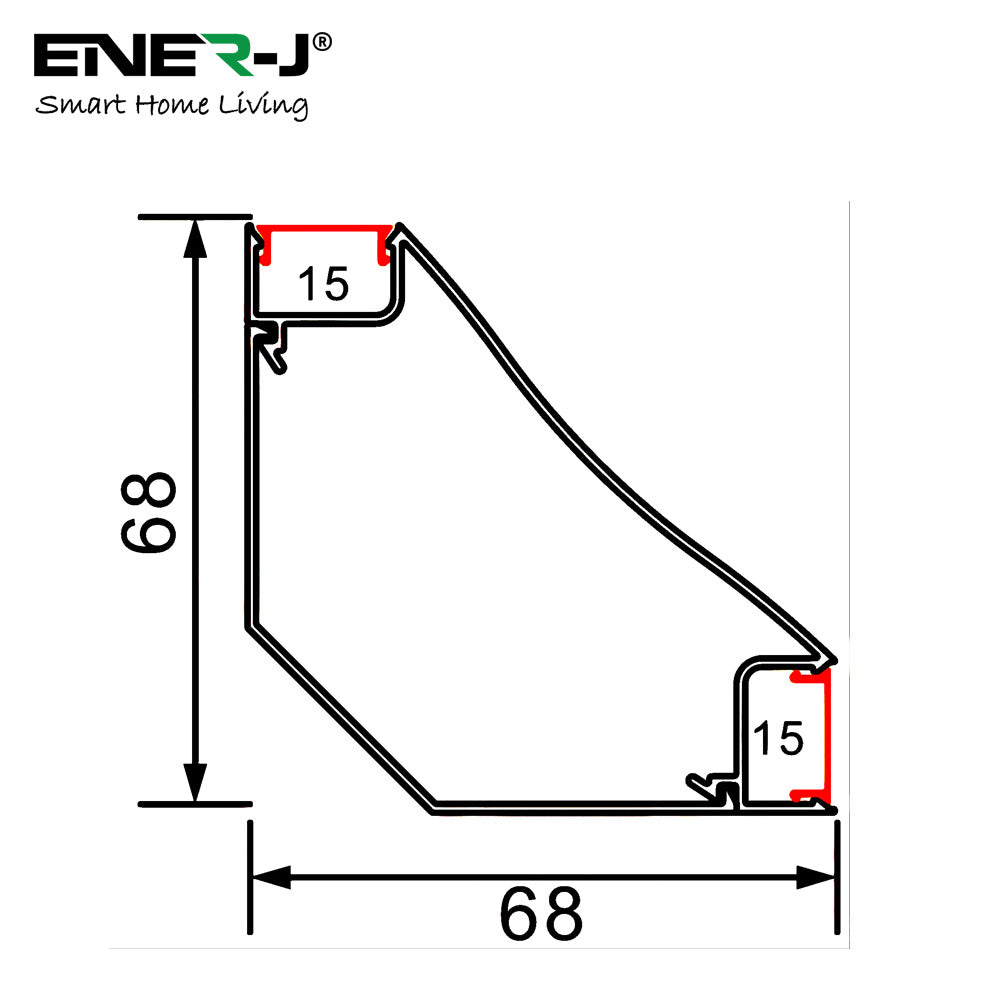 Ener-j T650 Gypsum LED Cove Light 45 Degree Corner Aluminum Profile- White, 1 Metre Pack of 2