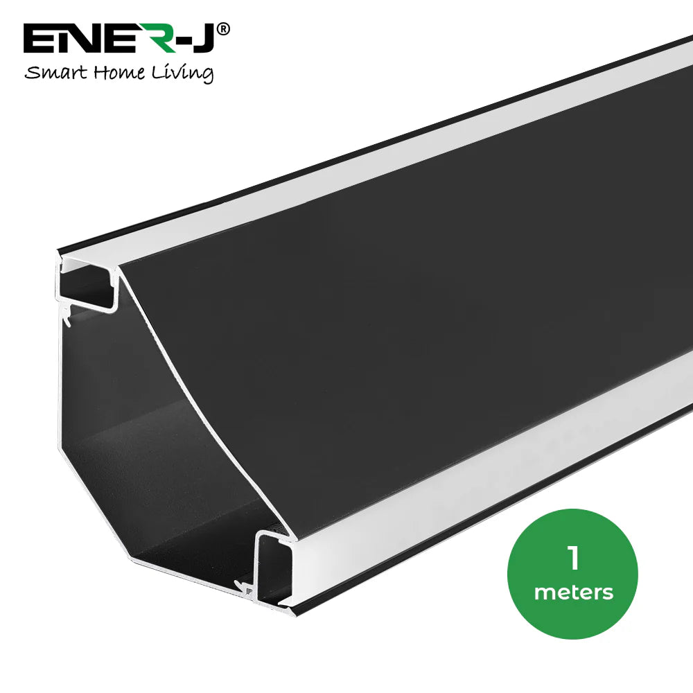 Ener-j T690 Gypsum LED Cove Light 45 Degree Corner Aluminum Profile- Black, 1 Metre Pack of 2