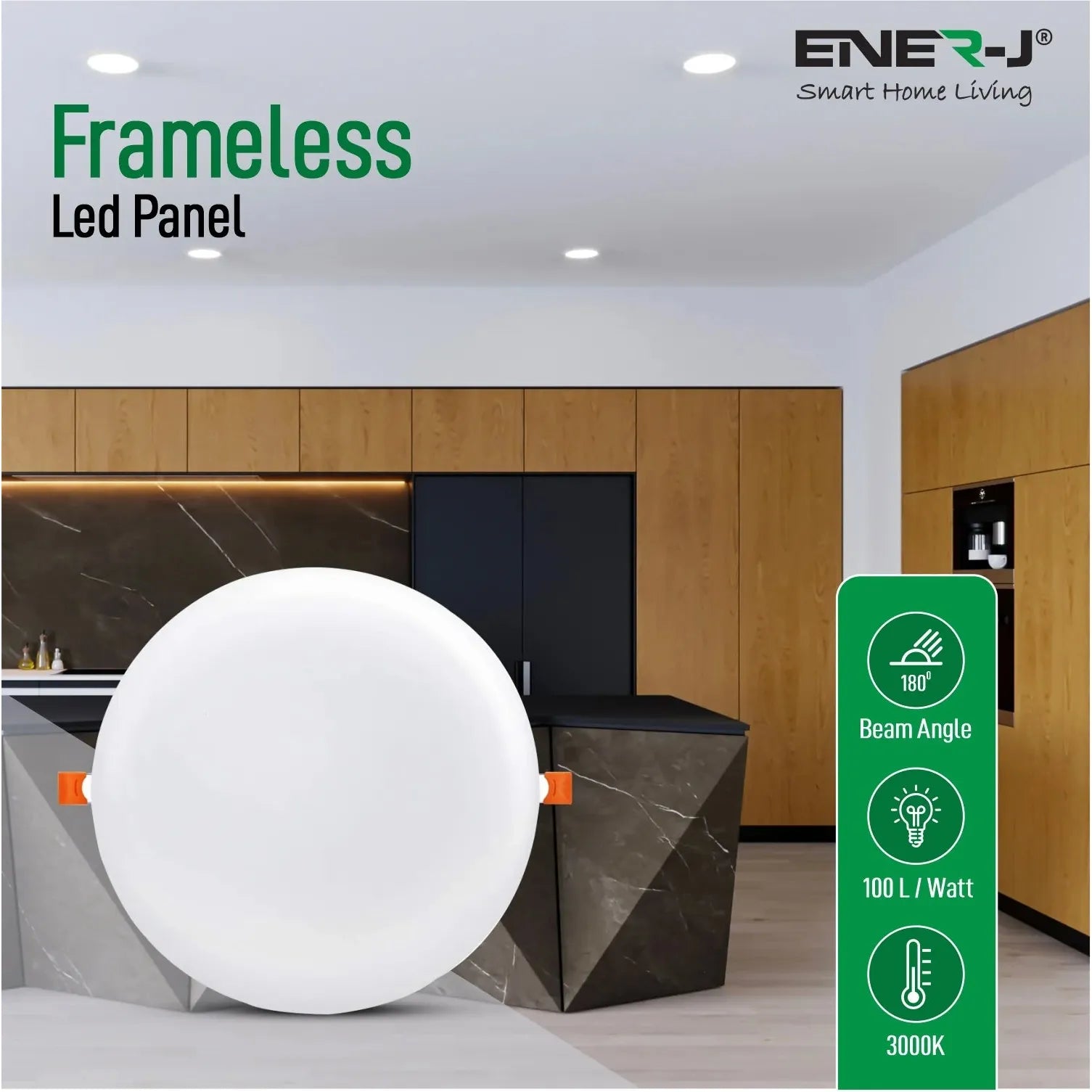 Ener-j T820 12W Frameless Recessed-Surface Super LED Panel, 105mm, Round, 3000K Pack of 2
