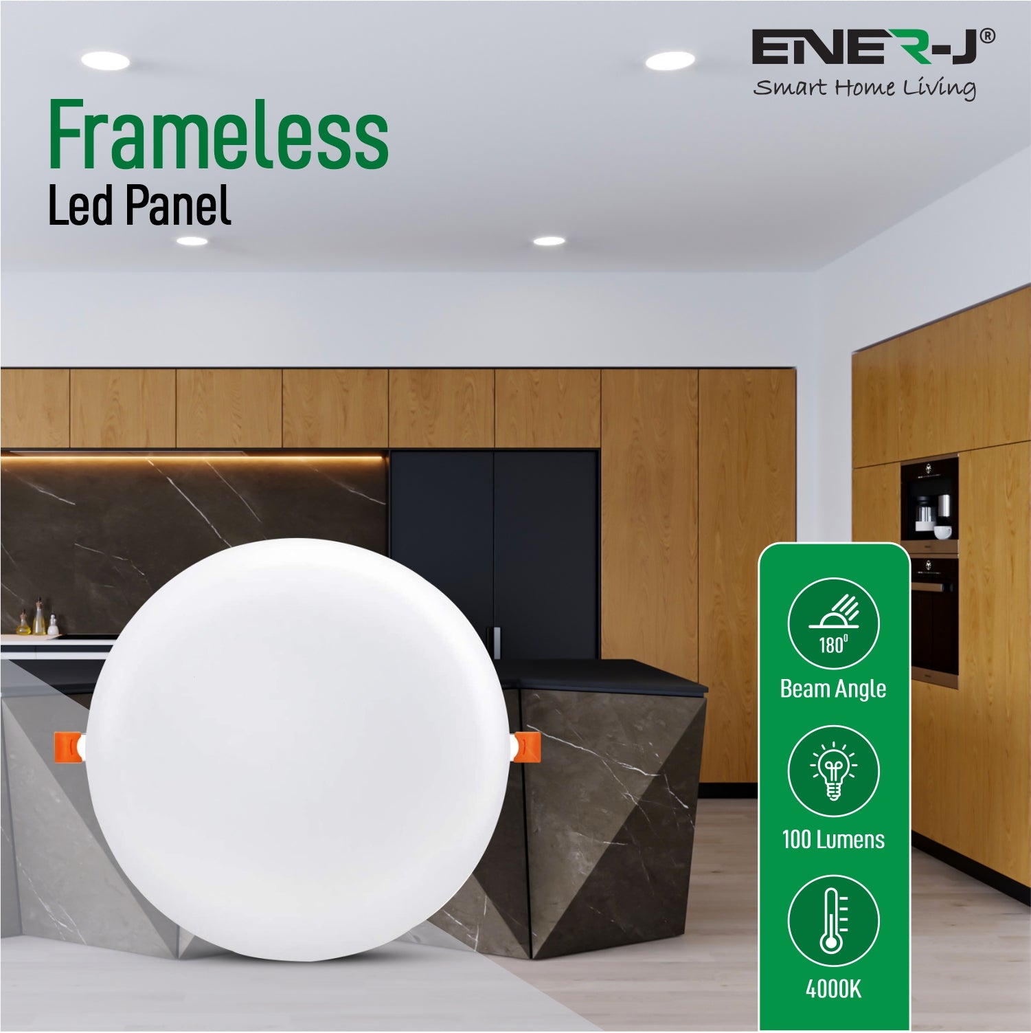 Ener-j T821 12W Frameless Recessed-Surface Super LED Panel, 105mm, Round, 4000K Pack of 2