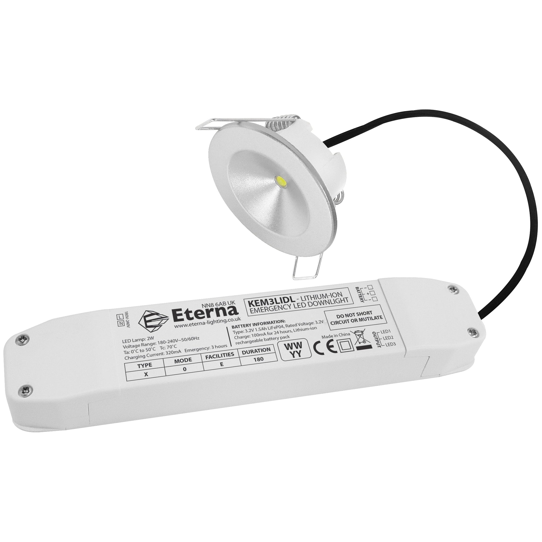 Eterna KEM3LIDL Li-Ion Emergency LED Downlight White