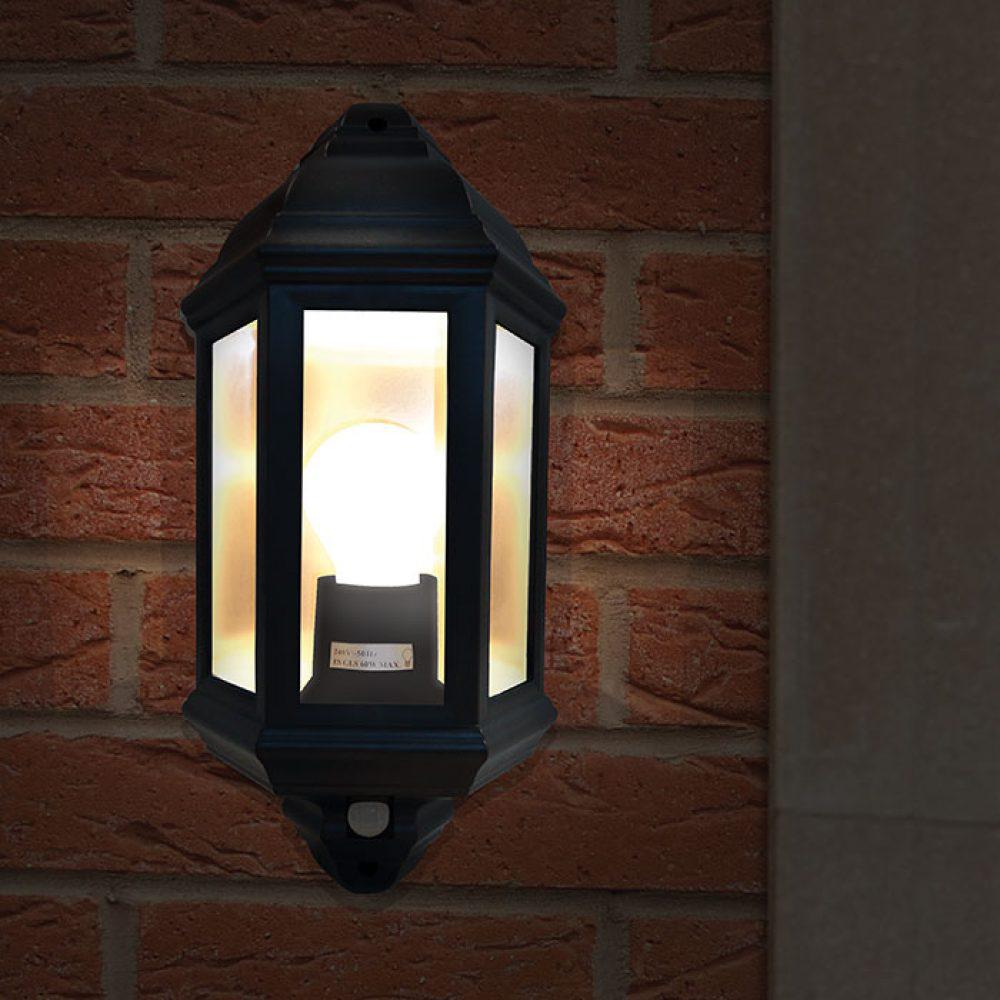 Eterna PIRHL60BK Half Lantern with 120° PIR Black