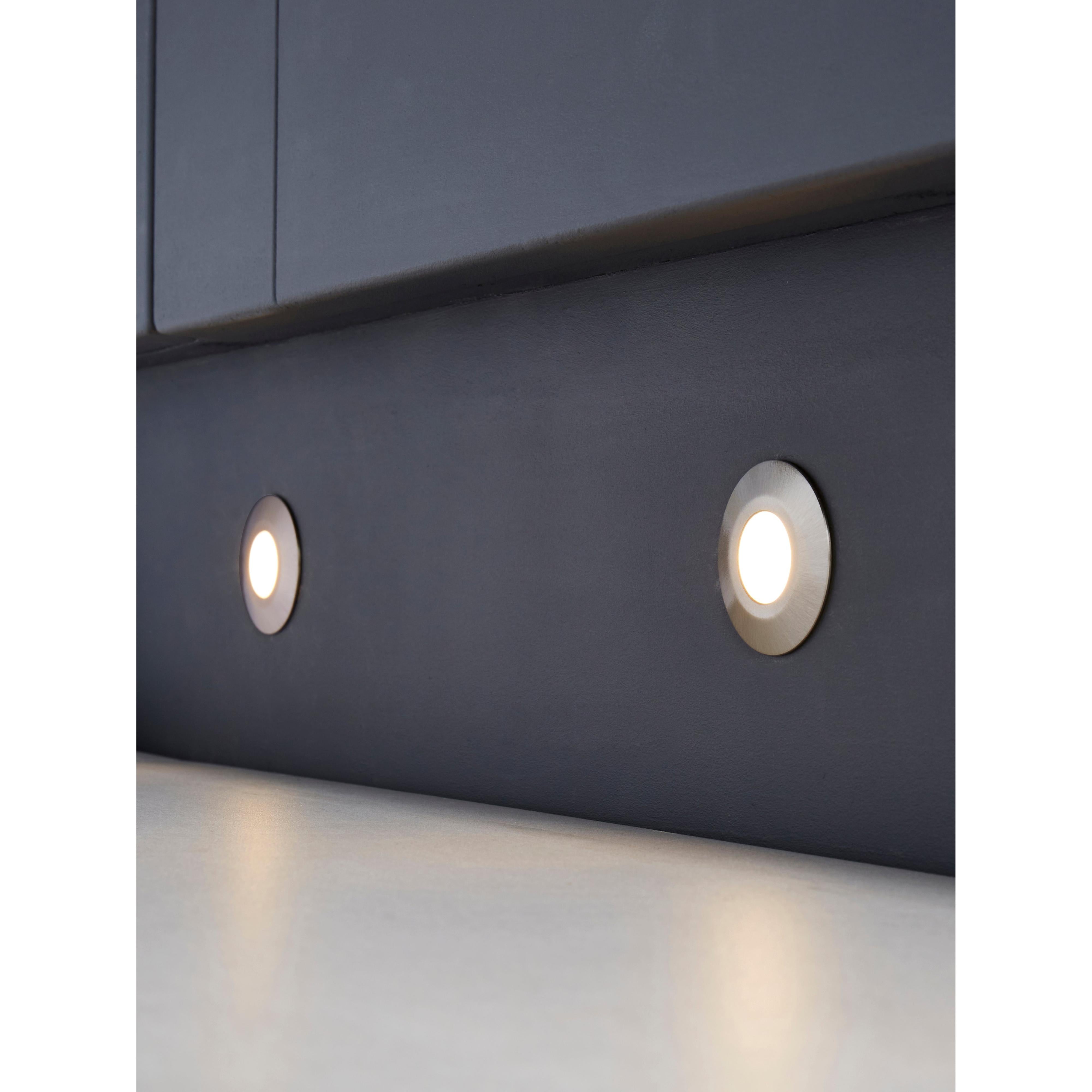 Forum CUL-26465-WW Ohio Circular Recessed Warm Kitchen Plinth and Outdoor Decking Light - Brushed Steel