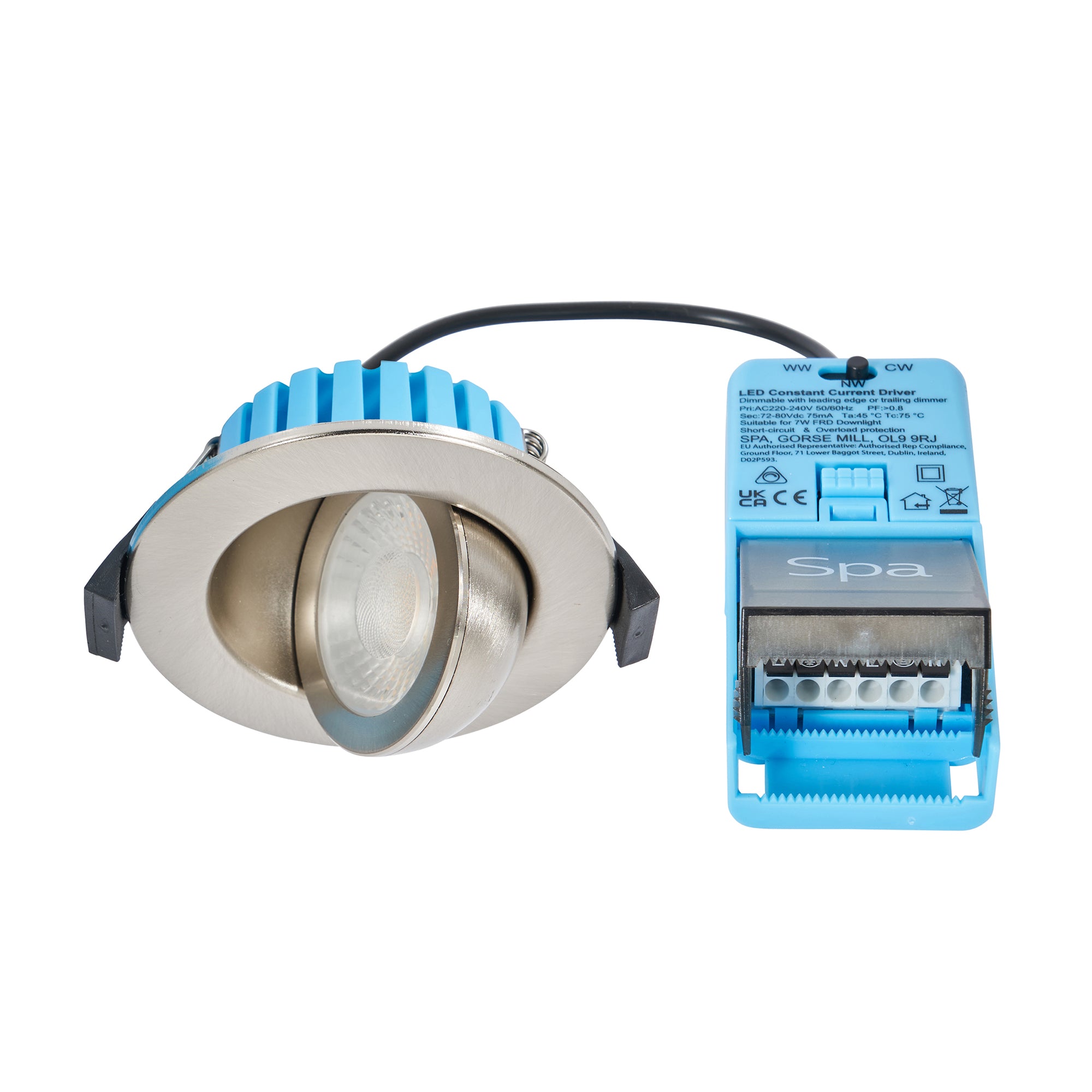 Forum SPA-41111-SNIC Eden 7 Watt LED Adjustable IP65 Colour Changing Downlight, Satin Nickel