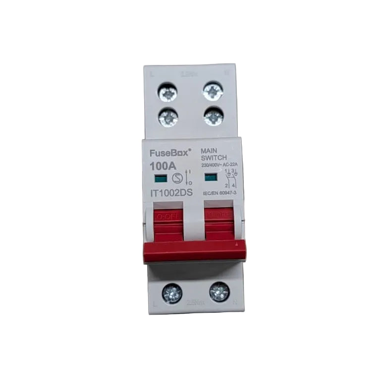 FuseBox IT1002DS 100A Double Pole Main Switch with Dual Screw Terminals