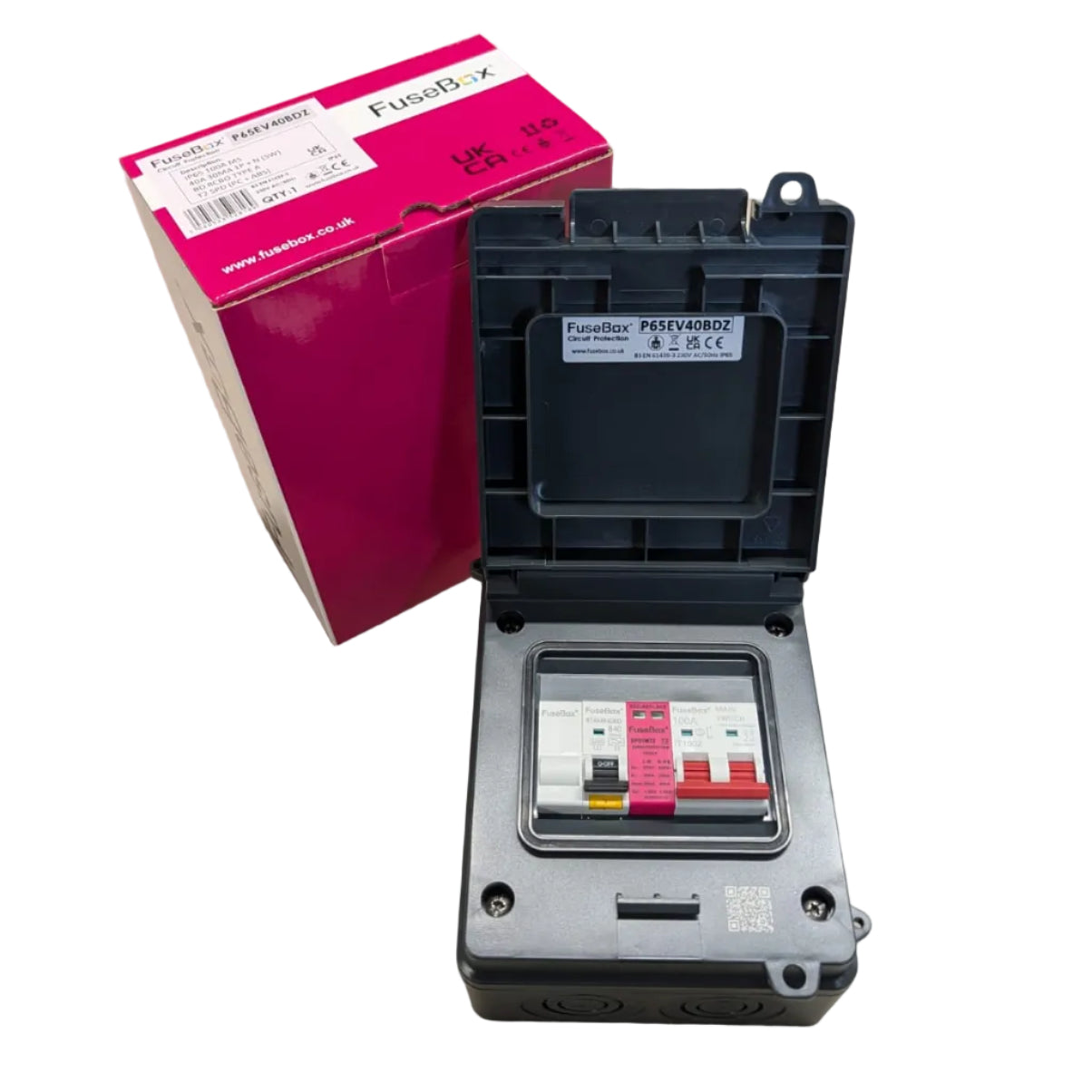 FuseBox P65EV40BDZ IP65 ABS EV Charger Supply Unit with 100A Main Switch, 40A Bi-Directional RCBO and T2 SPD