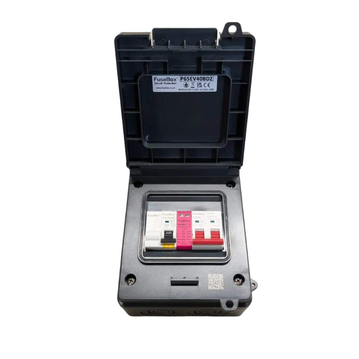 FuseBox P65EV40BDZ IP65 ABS EV Charger Supply Unit with 100A Main Switch, 40A Bi-Directional RCBO and T2 SPD