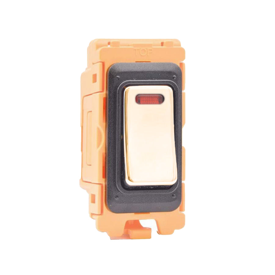 GRID-IT FL FLDPN-PB 20AX Double Pole Rocker + Neon Module + Bezel with Polished Brass/Black/White Inserts