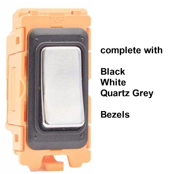 GRID-IT FL FLR2W-BC 20A Retractive 2 Way + Off Rocker Module + Bezel with Bright Chrome/Black/White/Quartz Grey Inserts