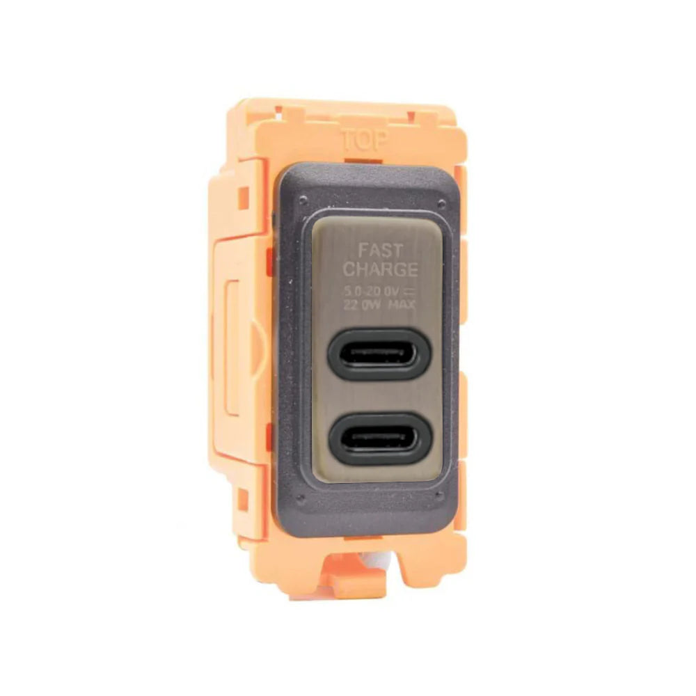GRID-IT FL FLUSBC+C-AB-B 2 gang USB Type C Outlets (3.6A Shared) + Bezel with Antique Brass/Black Inserts